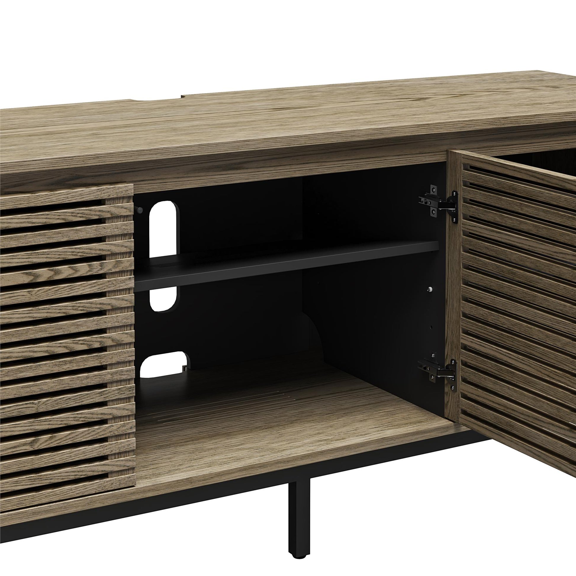 68" Media Console with Steel Post Base for TVs up to 77", Sterling Oak Wood Veneer - Sterling Oak Veneer