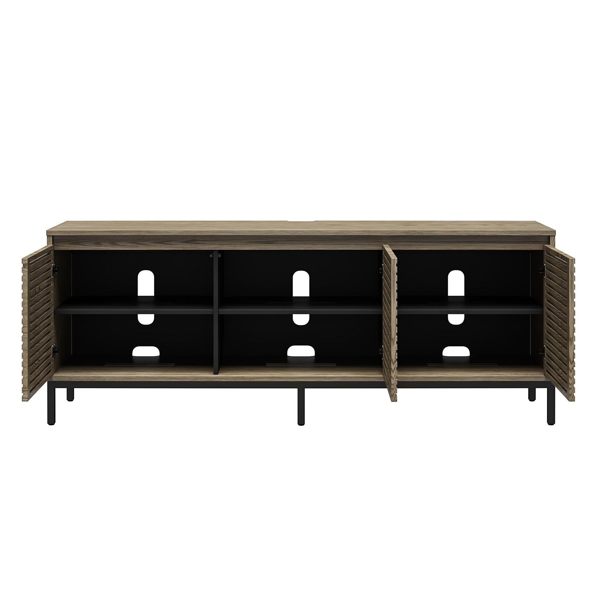 68" Media Console with Steel Post Base for TVs up to 77", Sterling Oak Wood Veneer - Sterling Oak Veneer
