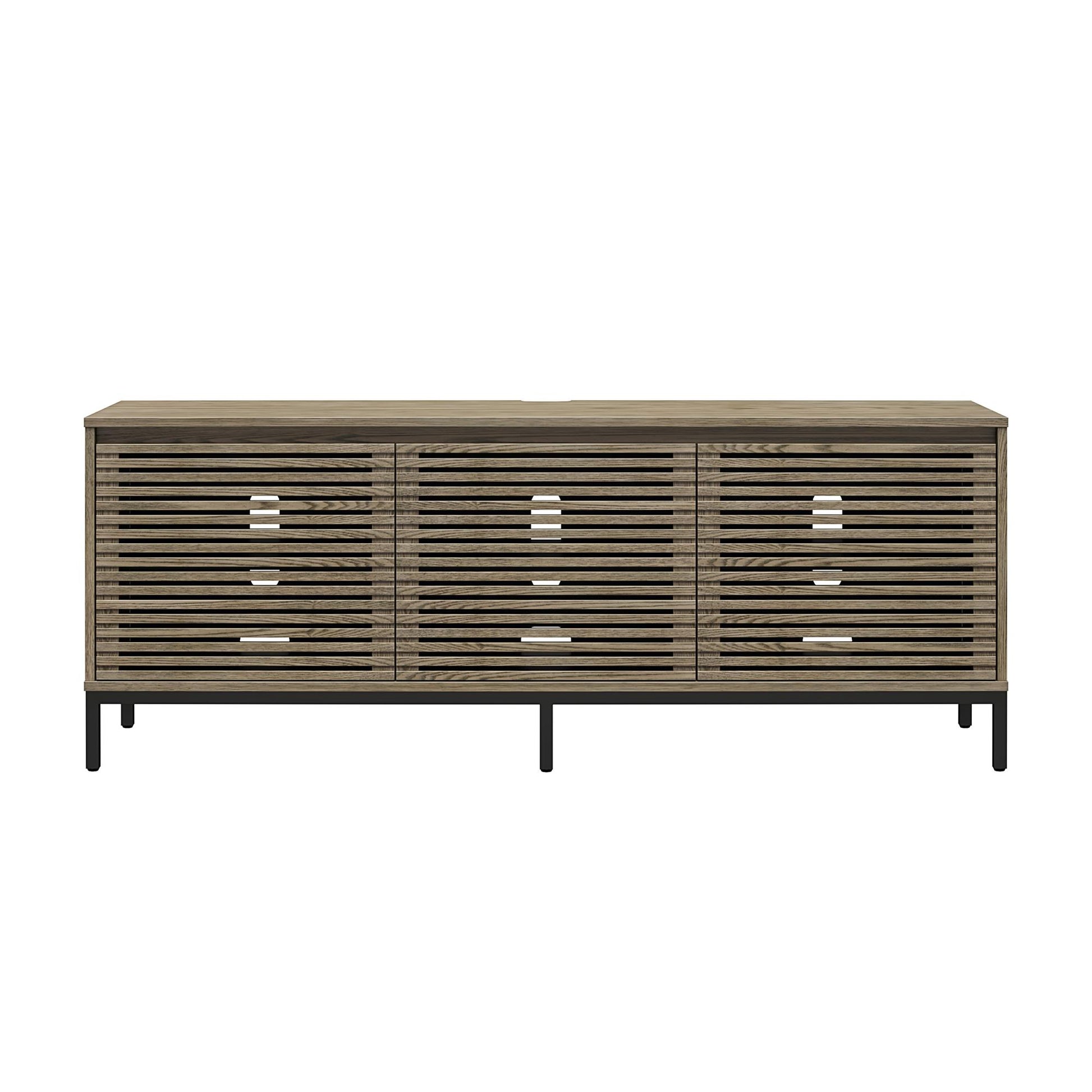 68" Media Console with Steel Post Base for TVs up to 77", Sterling Oak Wood Veneer - Sterling Oak Veneer