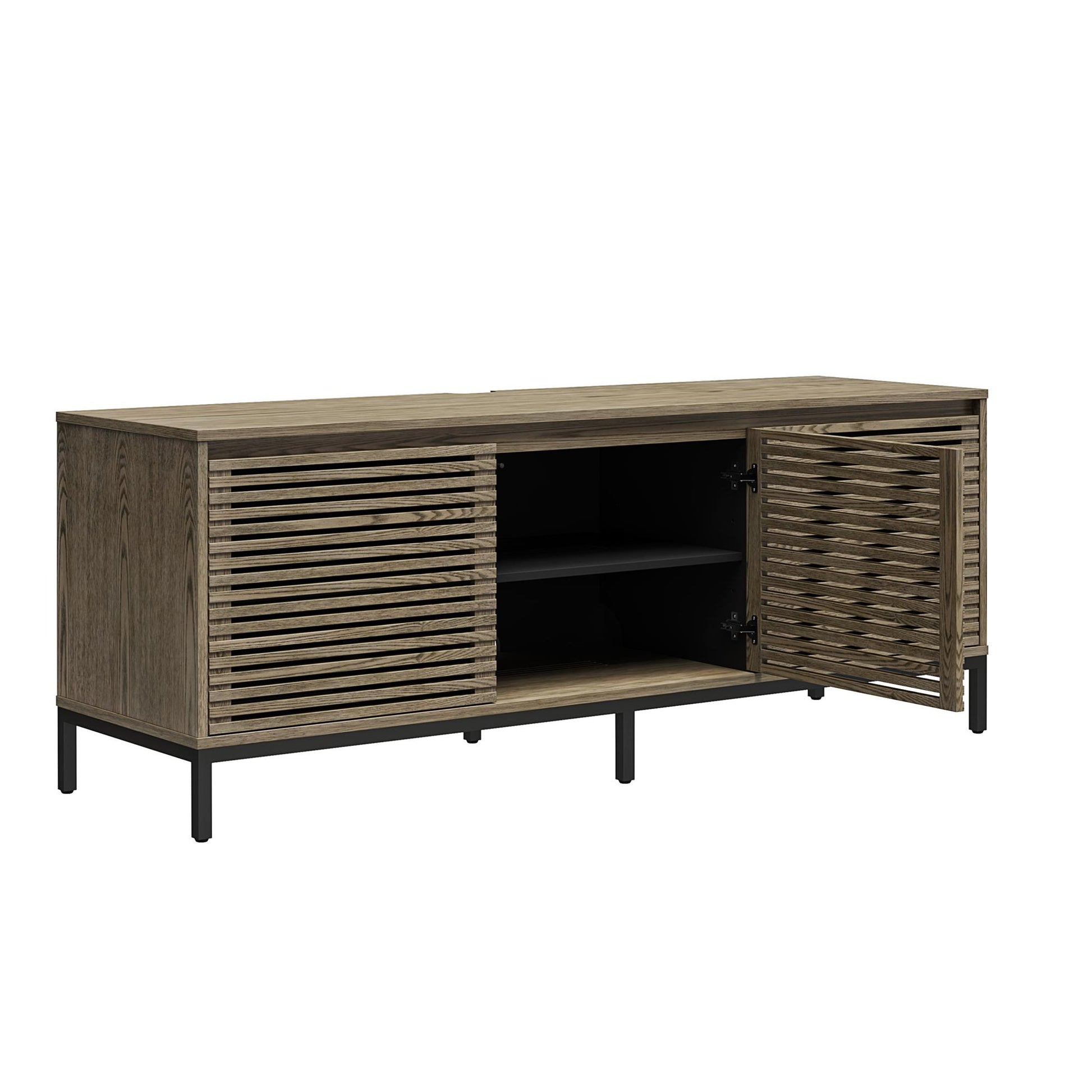 68" Media Console with Steel Post Base for TVs up to 77", Sterling Oak Wood Veneer - Sterling Oak Veneer