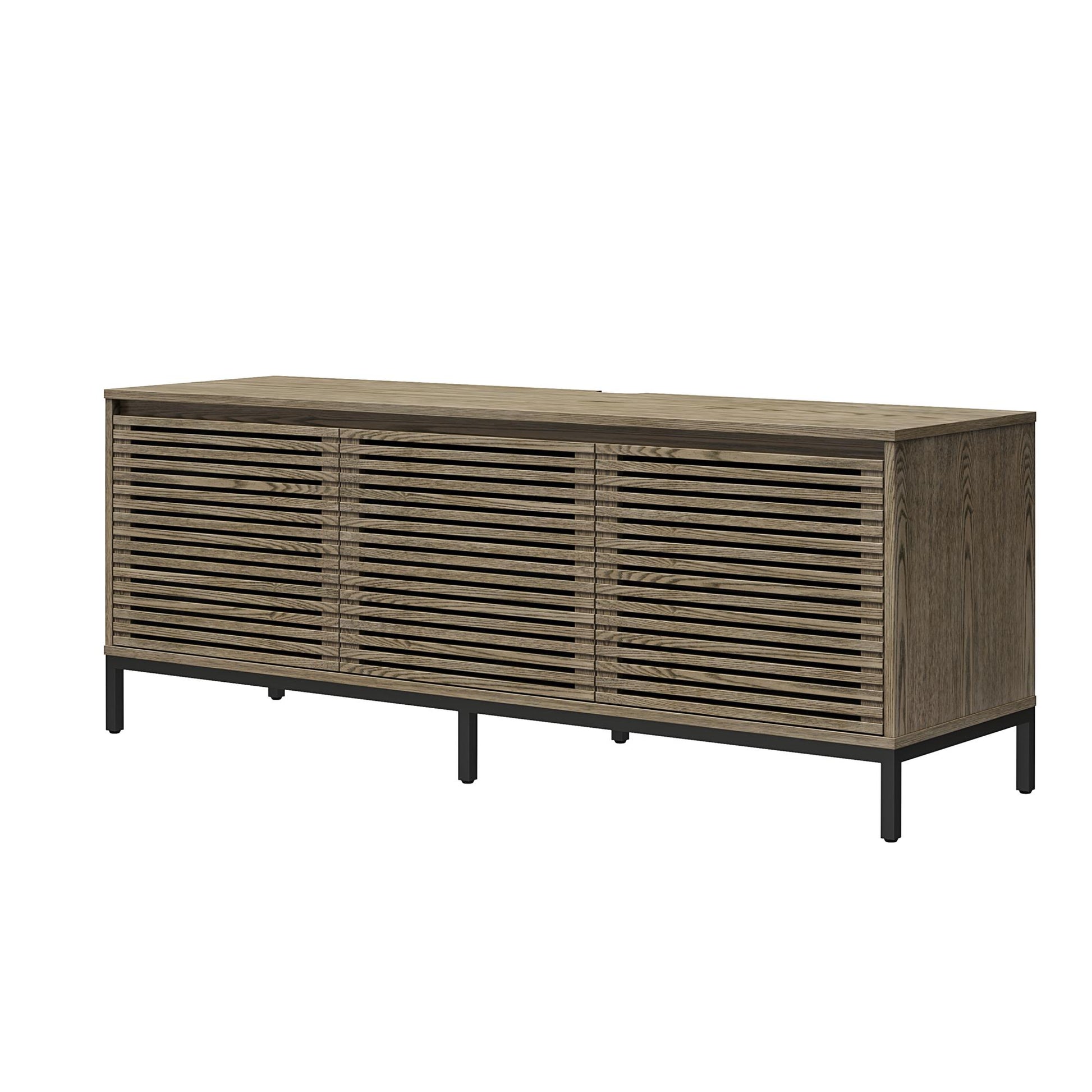 68" Media Console with Steel Post Base for TVs up to 77", Sterling Oak Wood Veneer - Sterling Oak Veneer