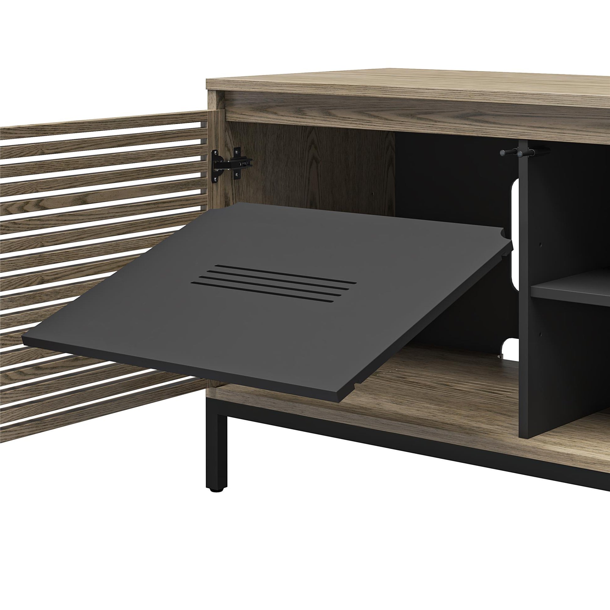 68" Media Console with Steel Post Base for TVs up to 77", Sterling Oak Wood Veneer - Sterling Oak Veneer