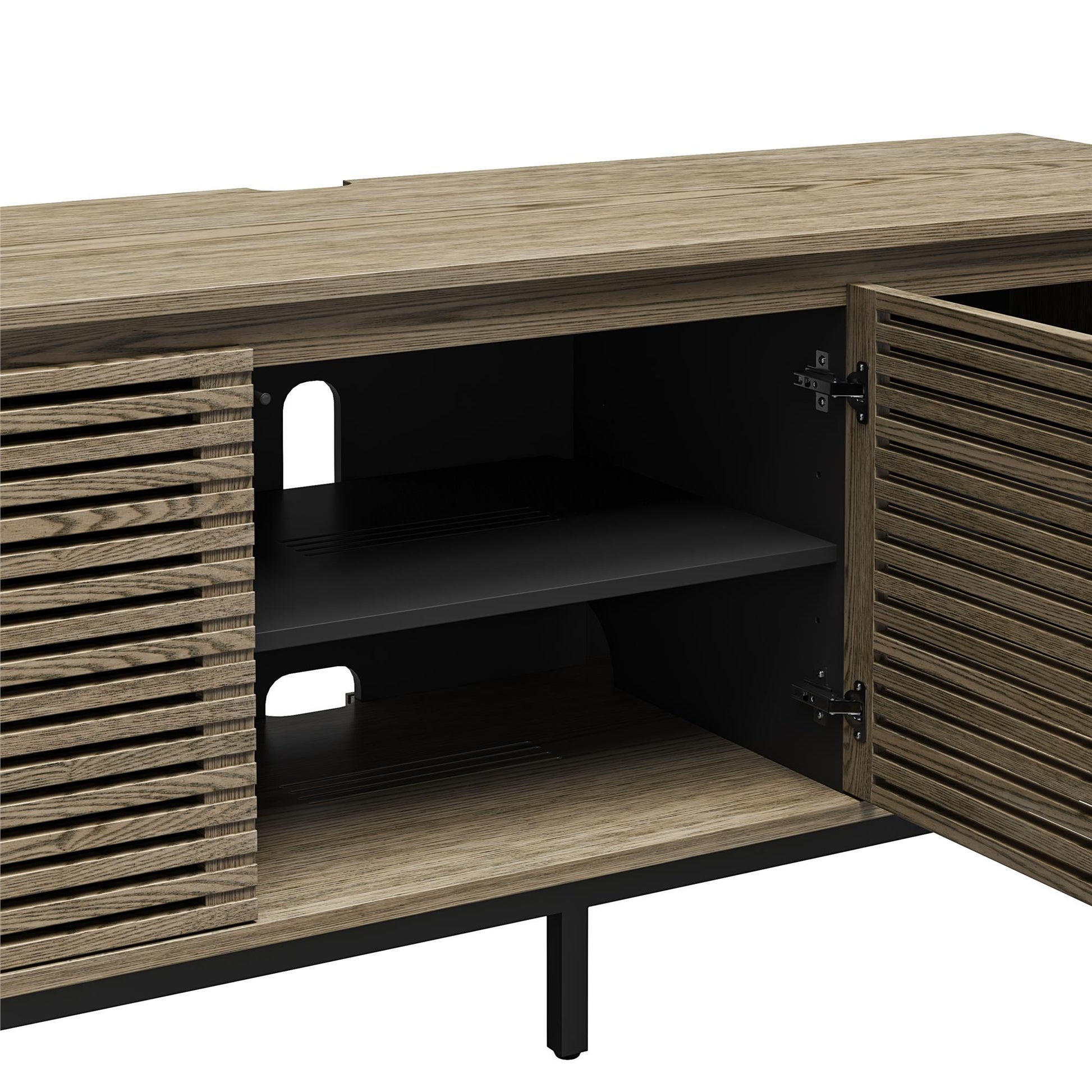 68" Media Console with Steel Post Base for TVs up to 77", Sterling Oak Wood Veneer - Sterling Oak Veneer