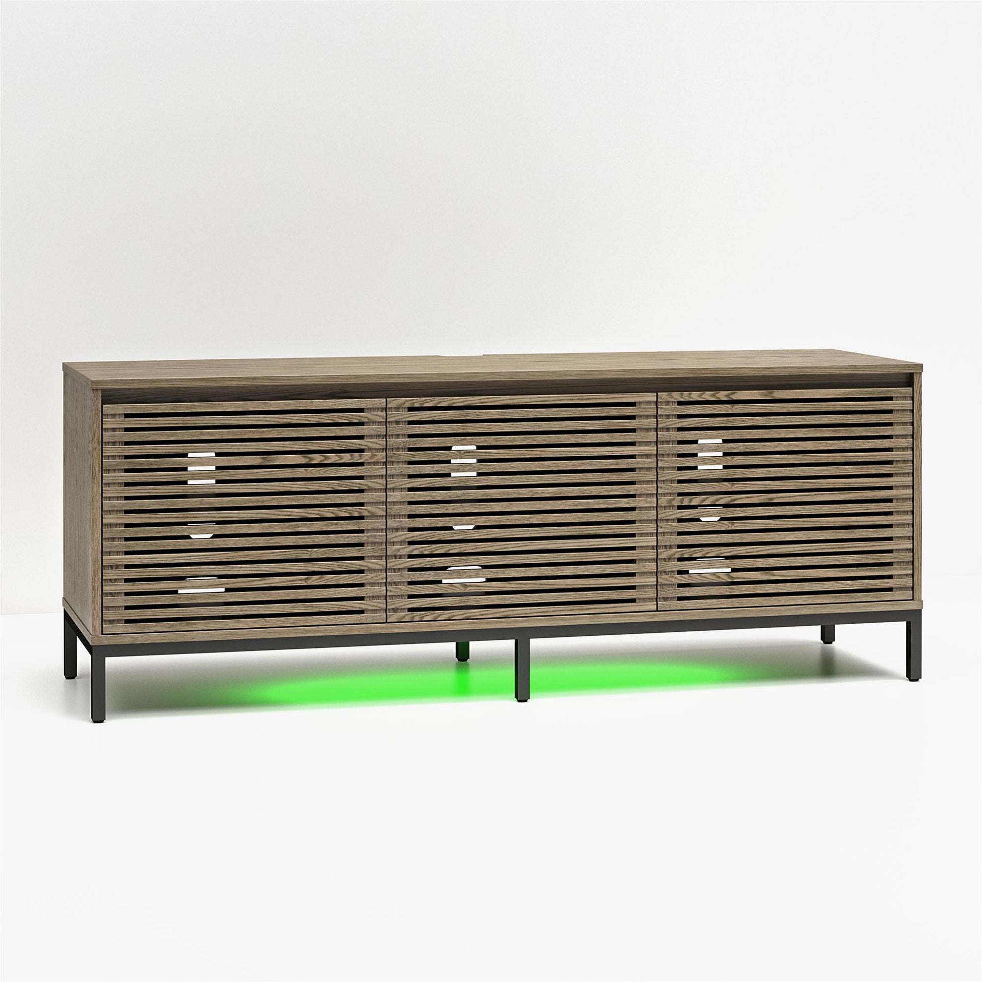 68" Media Console with Steel Post Base for TVs up to 77", Sterling Oak Wood Veneer - Sterling Oak Veneer