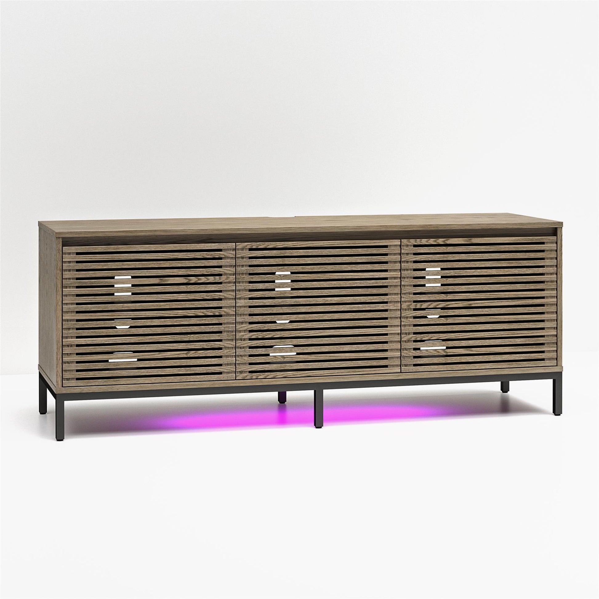 68" Media Console with Steel Post Base for TVs up to 77", Sterling Oak Wood Veneer - Sterling Oak Veneer