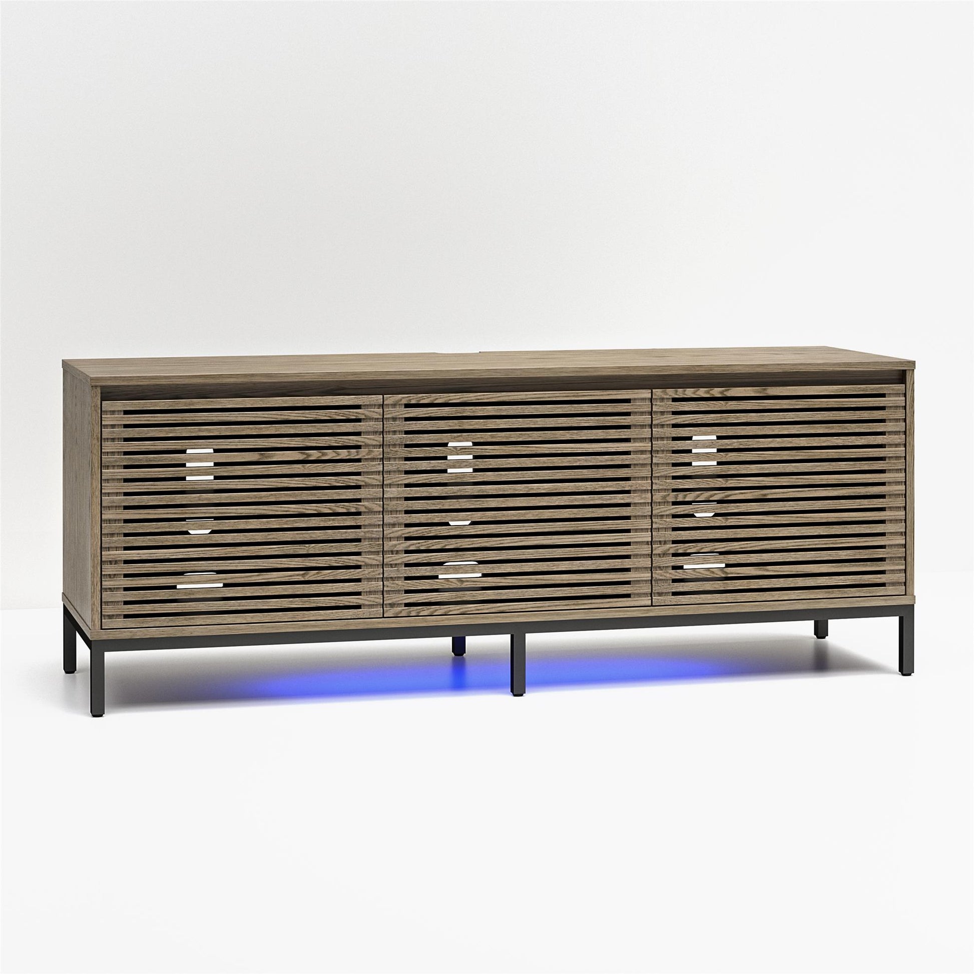 68" Media Console with Steel Post Base for TVs up to 77", Sterling Oak Wood Veneer - Sterling Oak Veneer