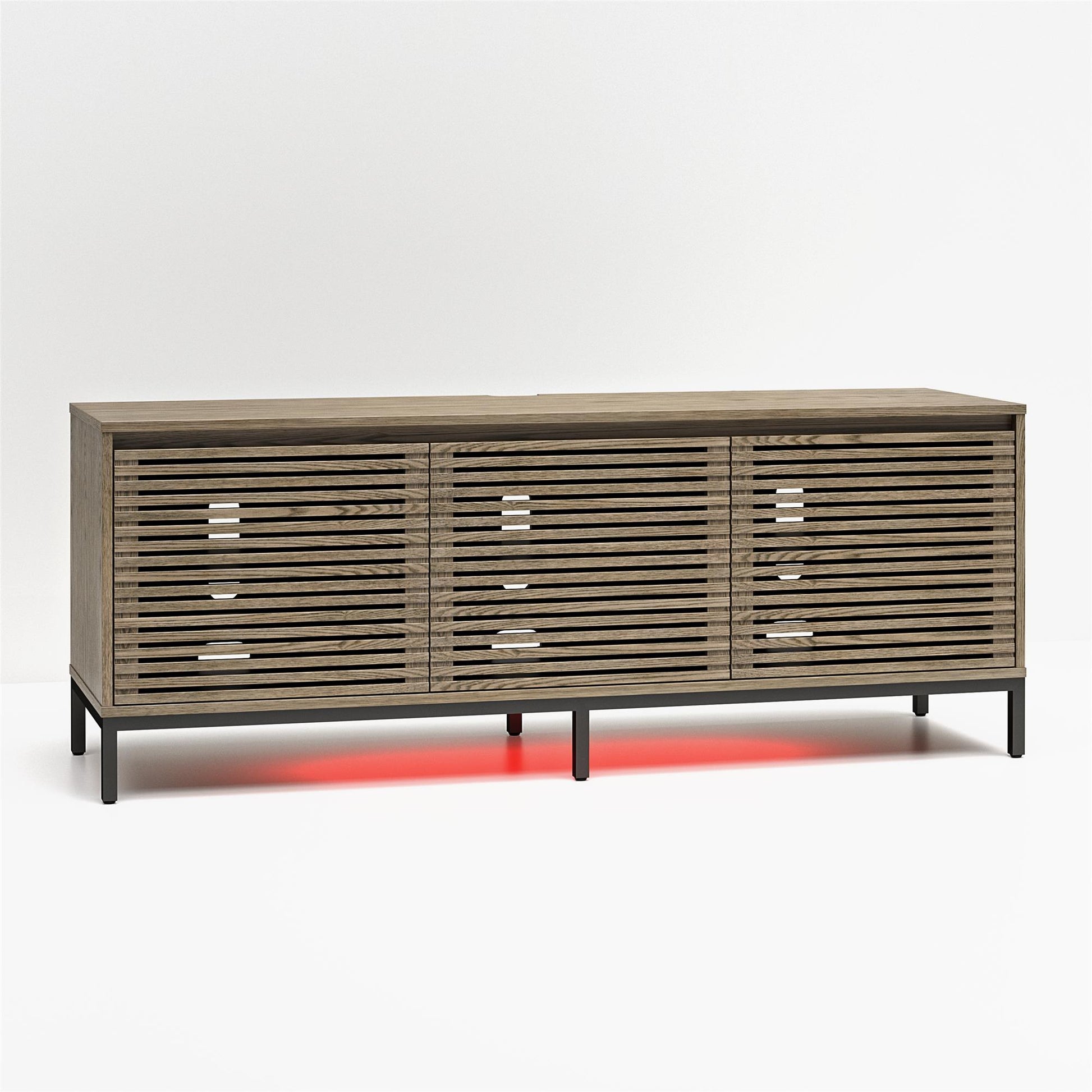 68" Media Console with Steel Post Base for TVs up to 77", Sterling Oak Wood Veneer - Sterling Oak Veneer
