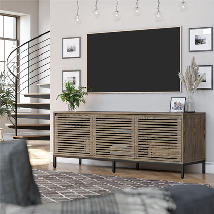 68" Media Console with Steel Post Base for TVs up to 77", Sterling Oak Wood Veneer - Sterling Oak Veneer