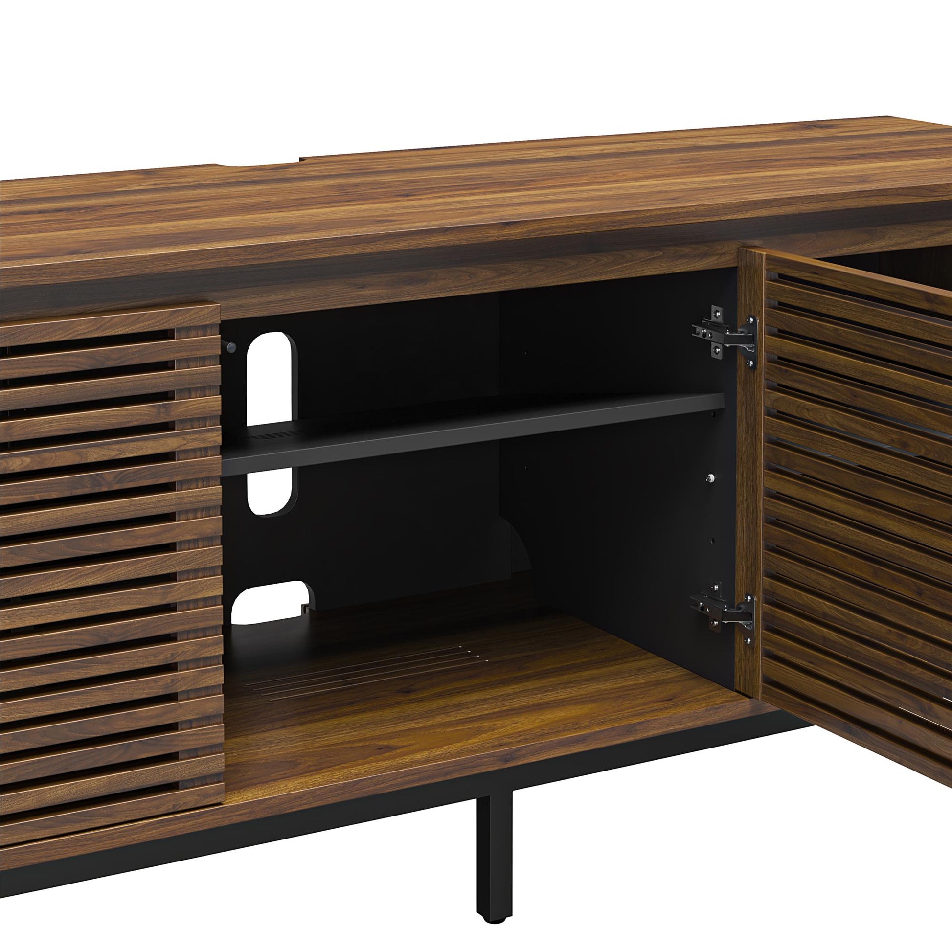 68" Media Console with Steel Post Base for TVs up to 77", Walnut Wood Veneer - Columbia Walnut Veneer