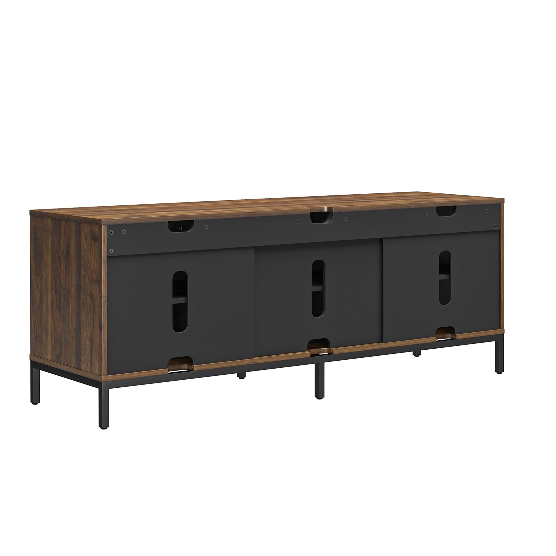 68" Media Console with Steel Post Base for TVs up to 77", Walnut Wood Veneer - Columbia Walnut Veneer