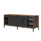 68" Media Console with Steel Post Base for TVs up to 77", Walnut Wood Veneer - Columbia Walnut Veneer