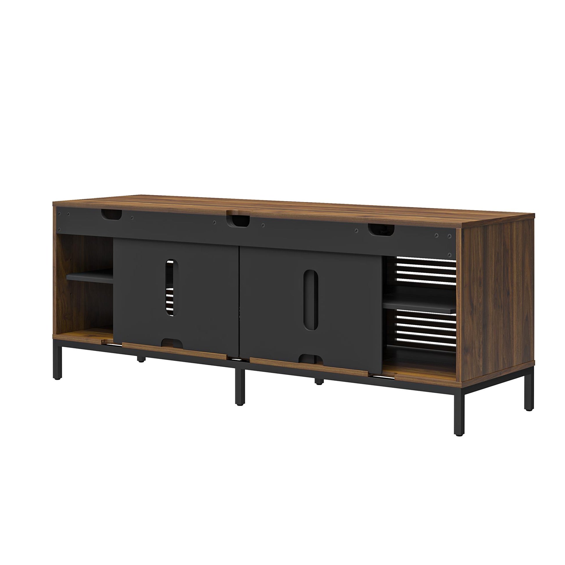 68" Media Console with Steel Post Base for TVs up to 77", Walnut Wood Veneer - Columbia Walnut Veneer
