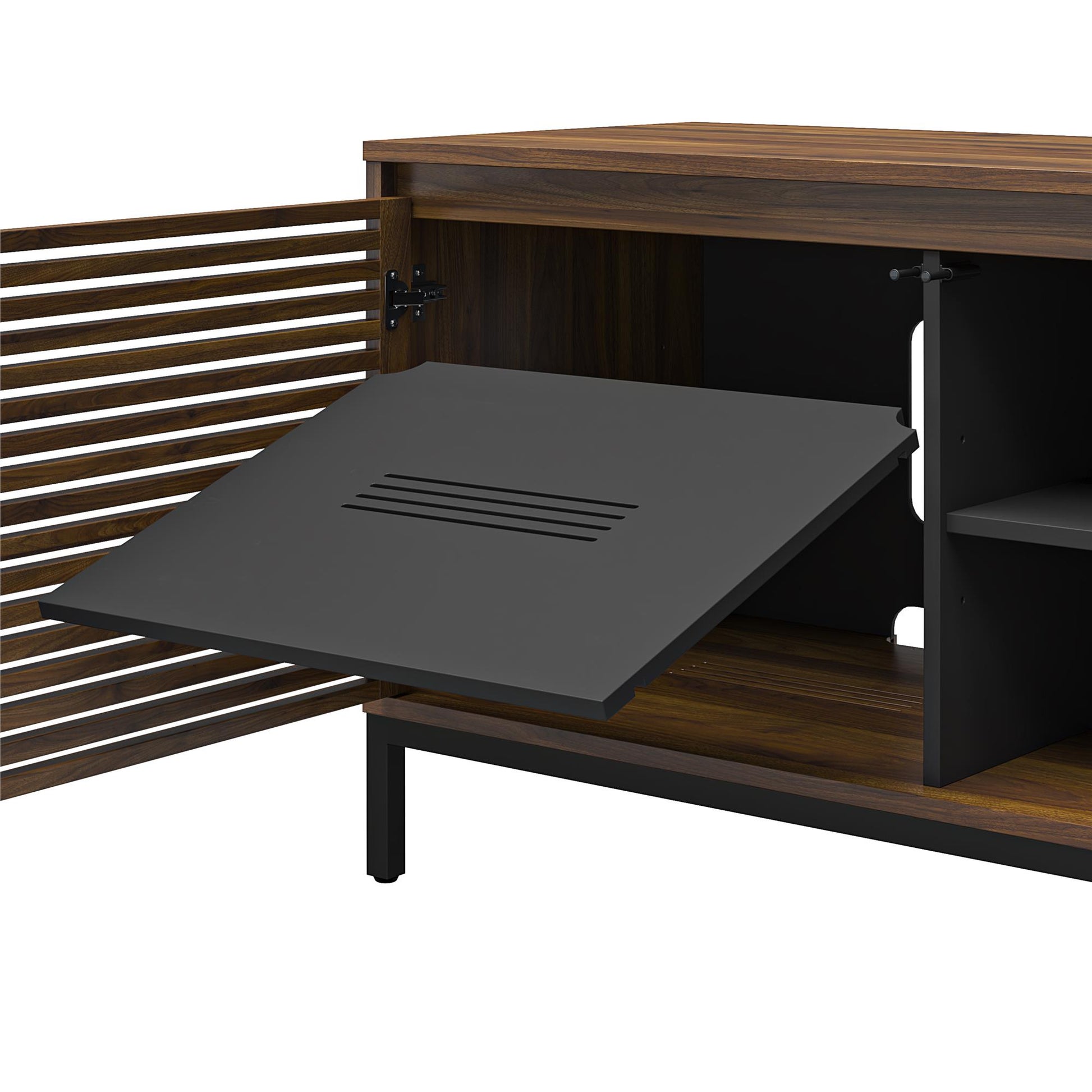 68" Media Console with Steel Post Base for TVs up to 77", Walnut Wood Veneer - Columbia Walnut Veneer