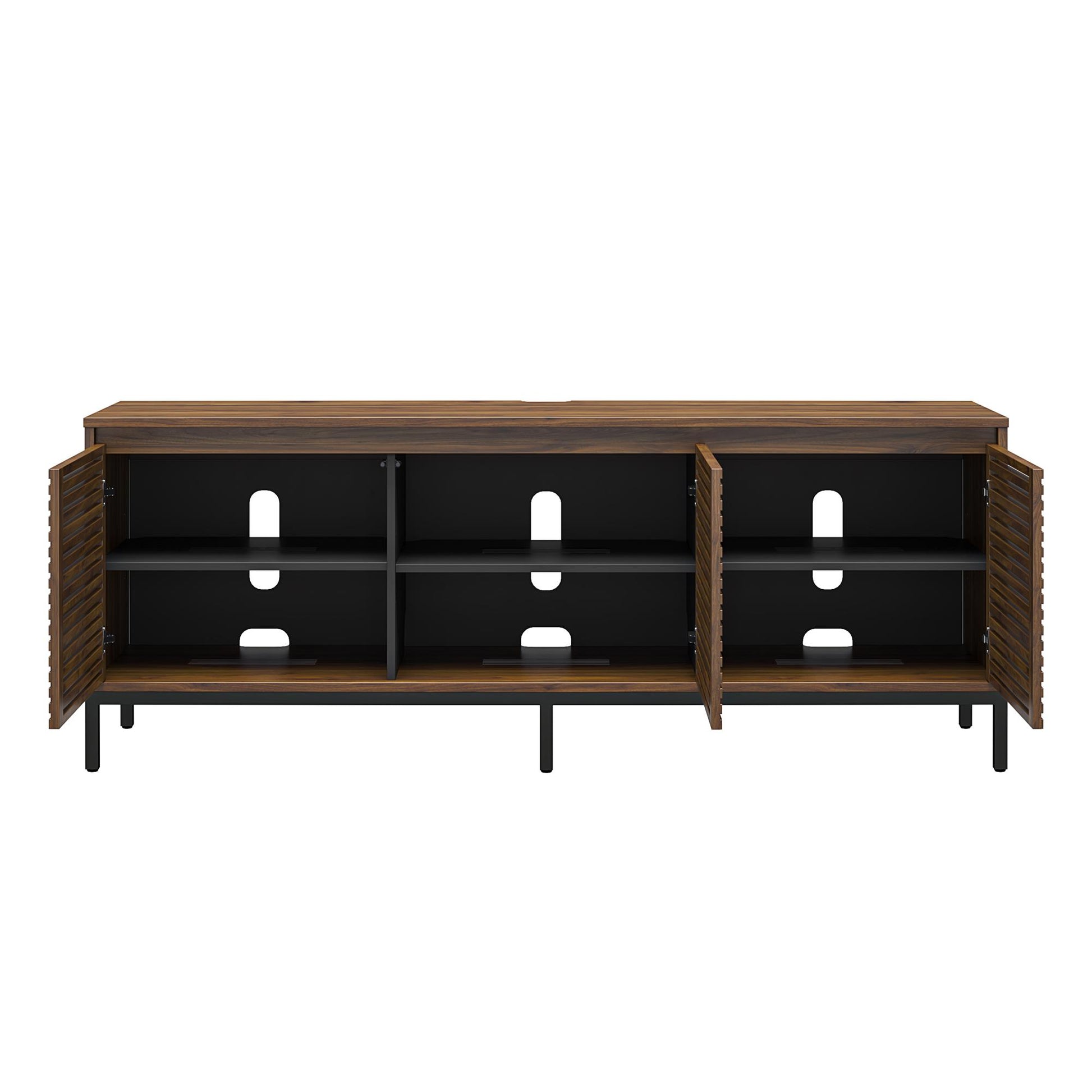 68" Media Console with Steel Post Base for TVs up to 77", Walnut Wood Veneer - Columbia Walnut Veneer