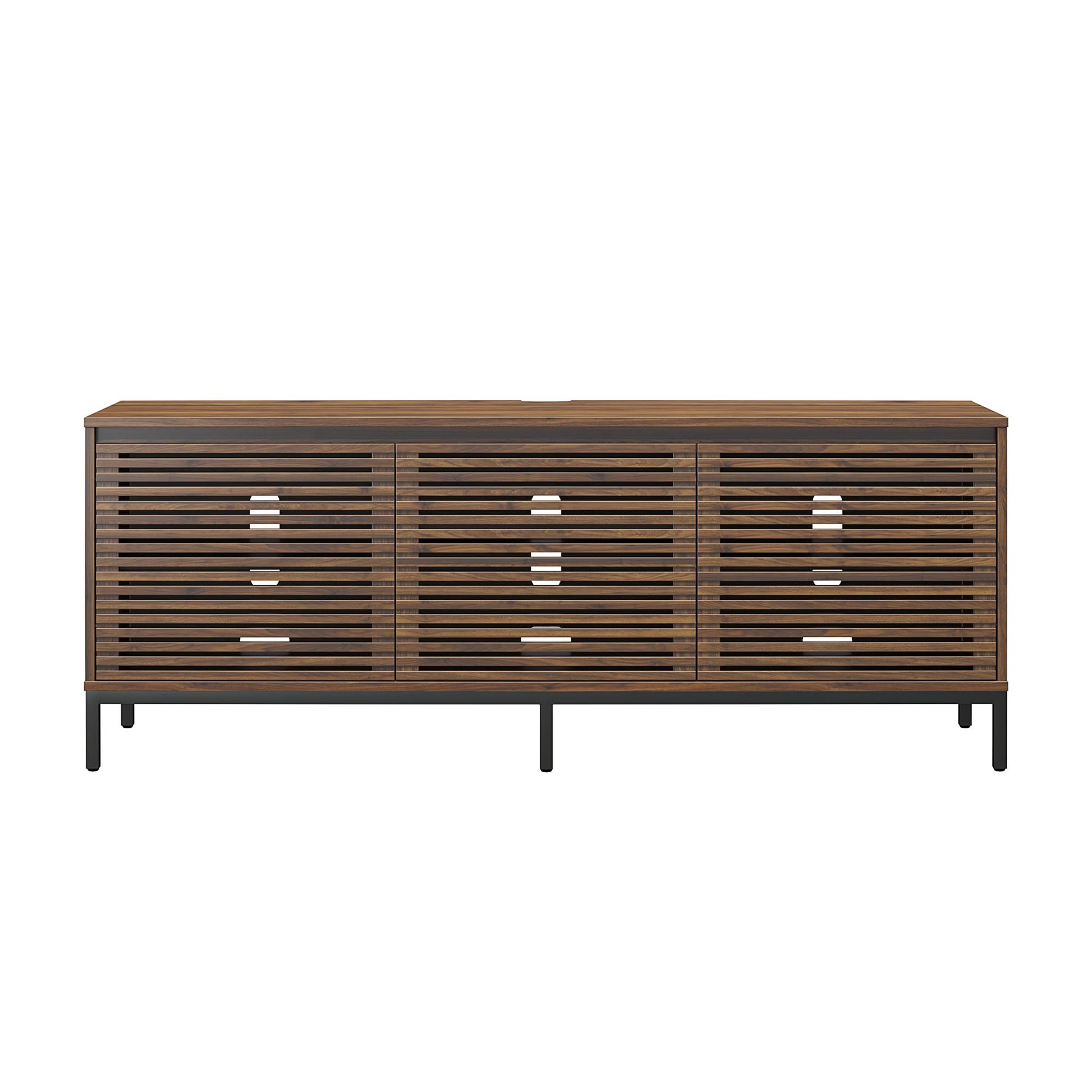 68" Media Console with Steel Post Base for TVs up to 77", Walnut Wood Veneer - Columbia Walnut Veneer