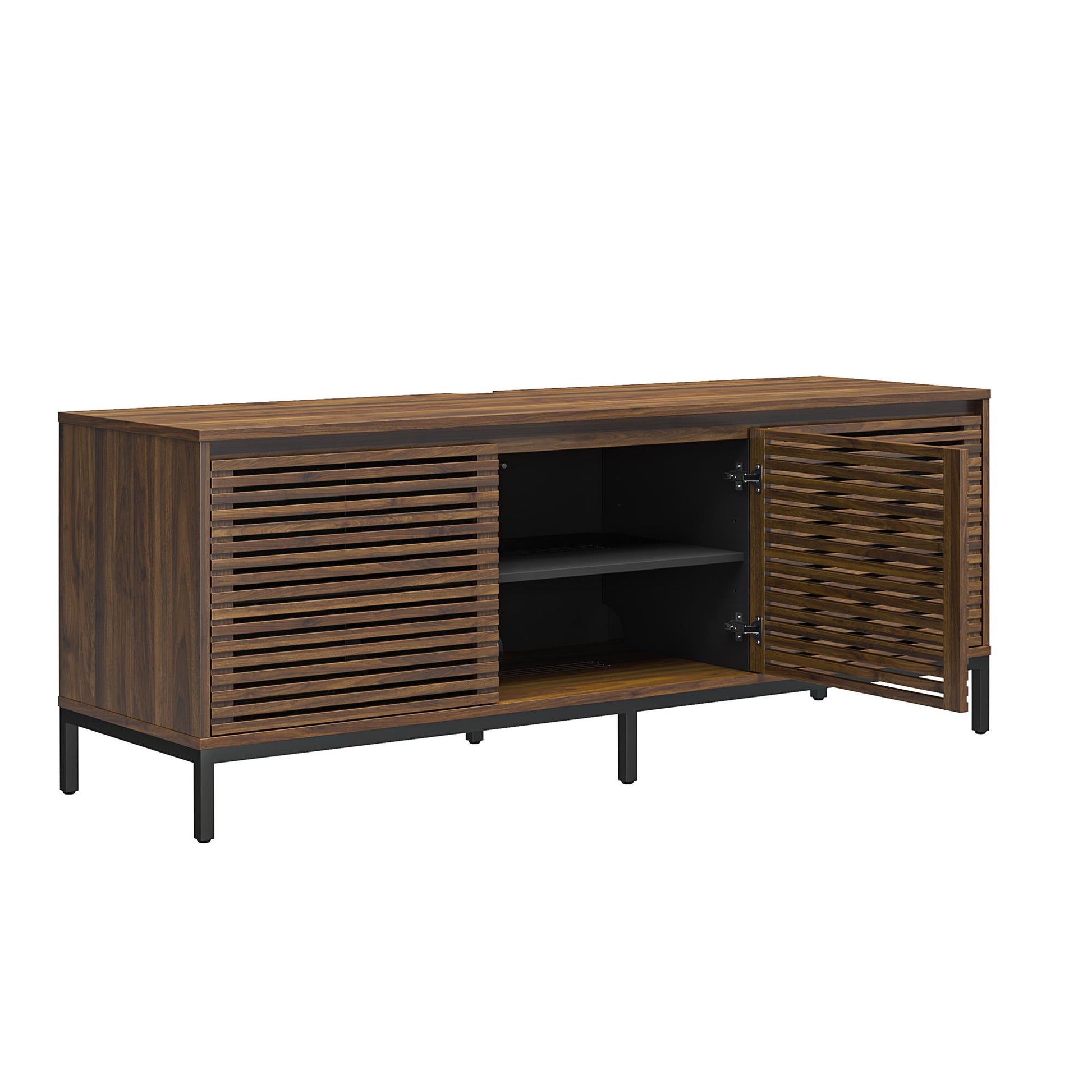 68" Media Console with Steel Post Base for TVs up to 77", Walnut Wood Veneer - Columbia Walnut Veneer