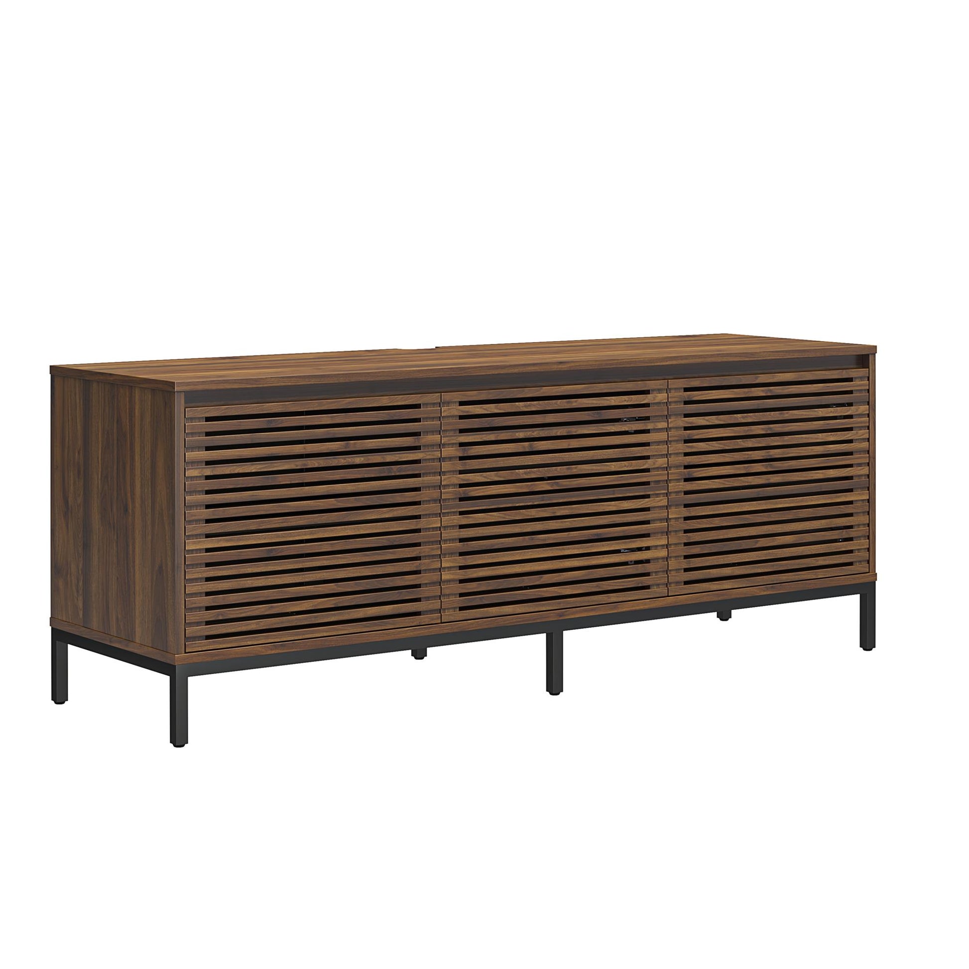 68" Media Console with Steel Post Base for TVs up to 77", Walnut Wood Veneer - Columbia Walnut Veneer