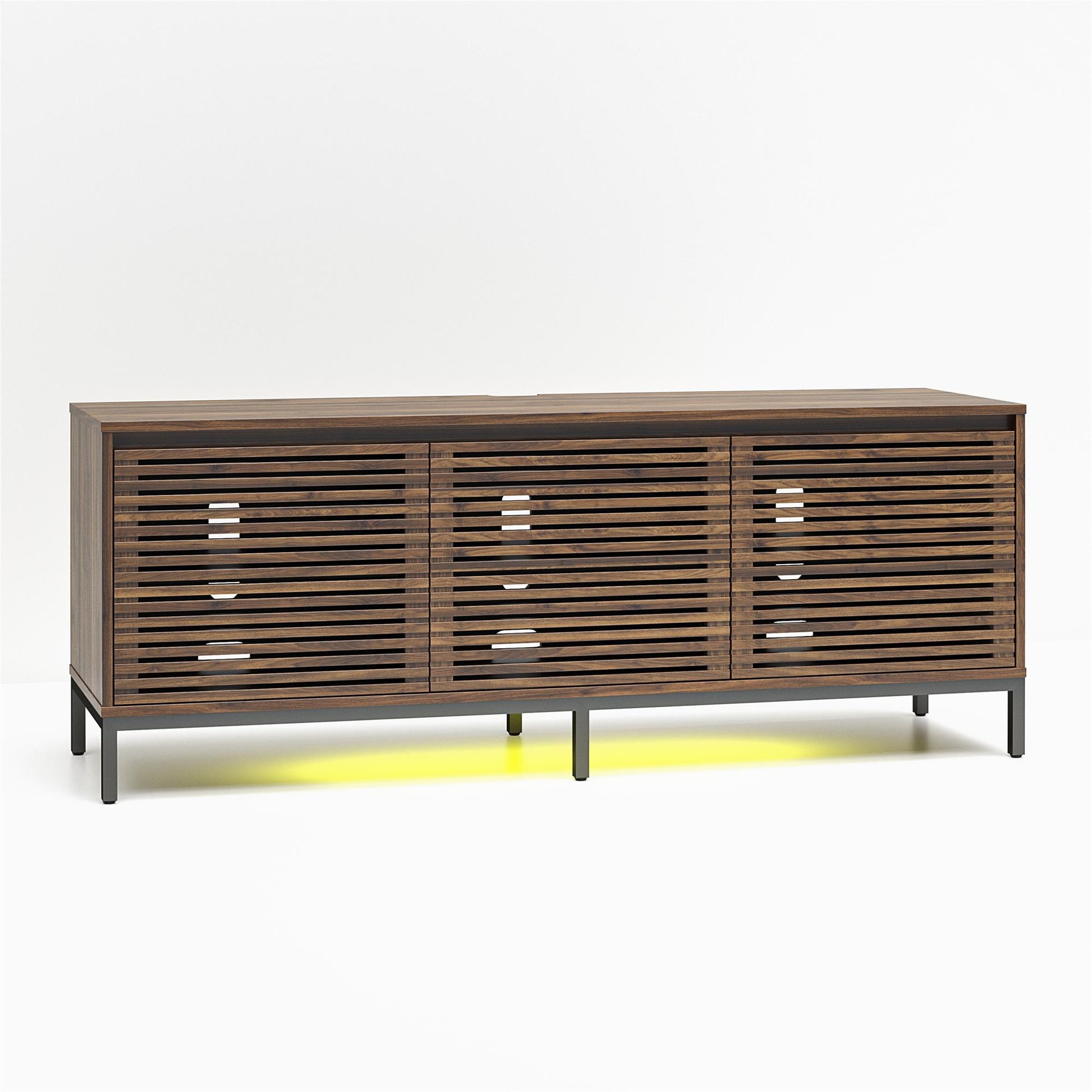 68" Media Console with Steel Post Base for TVs up to 77", Walnut Wood Veneer - Columbia Walnut Veneer