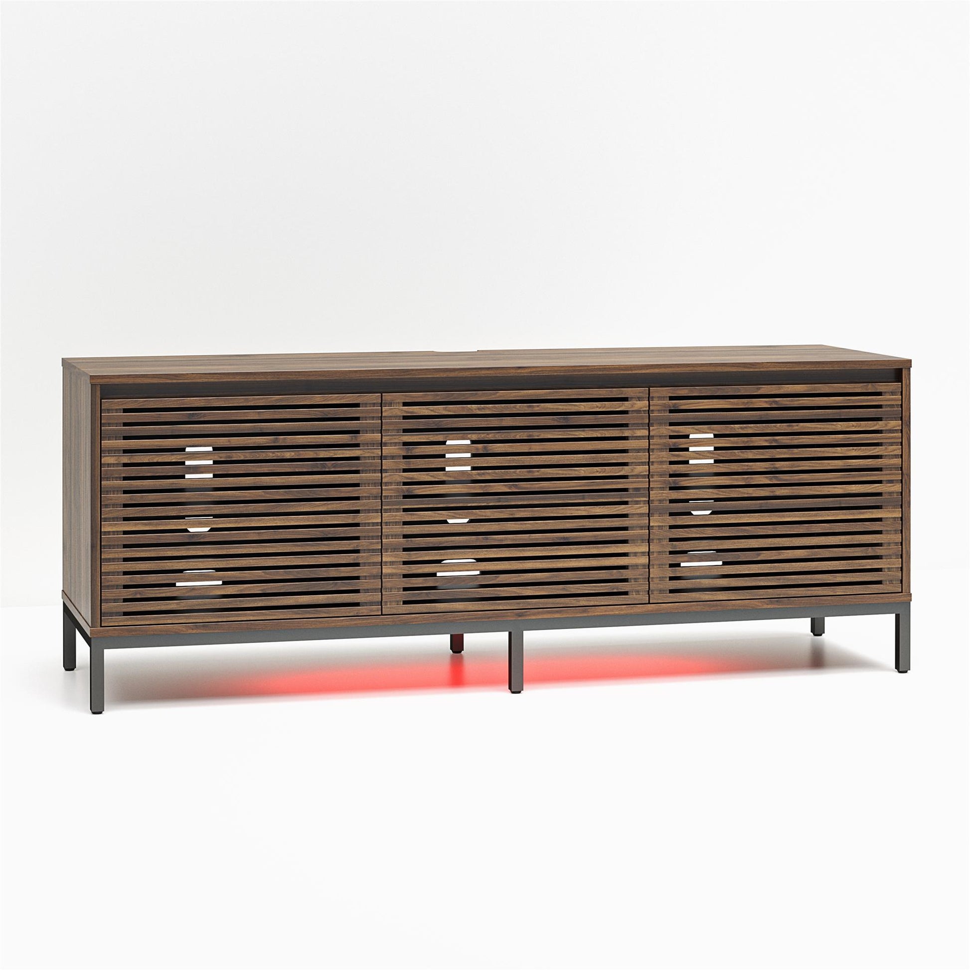 68" Media Console with Steel Post Base for TVs up to 77", Walnut Wood Veneer - Columbia Walnut Veneer