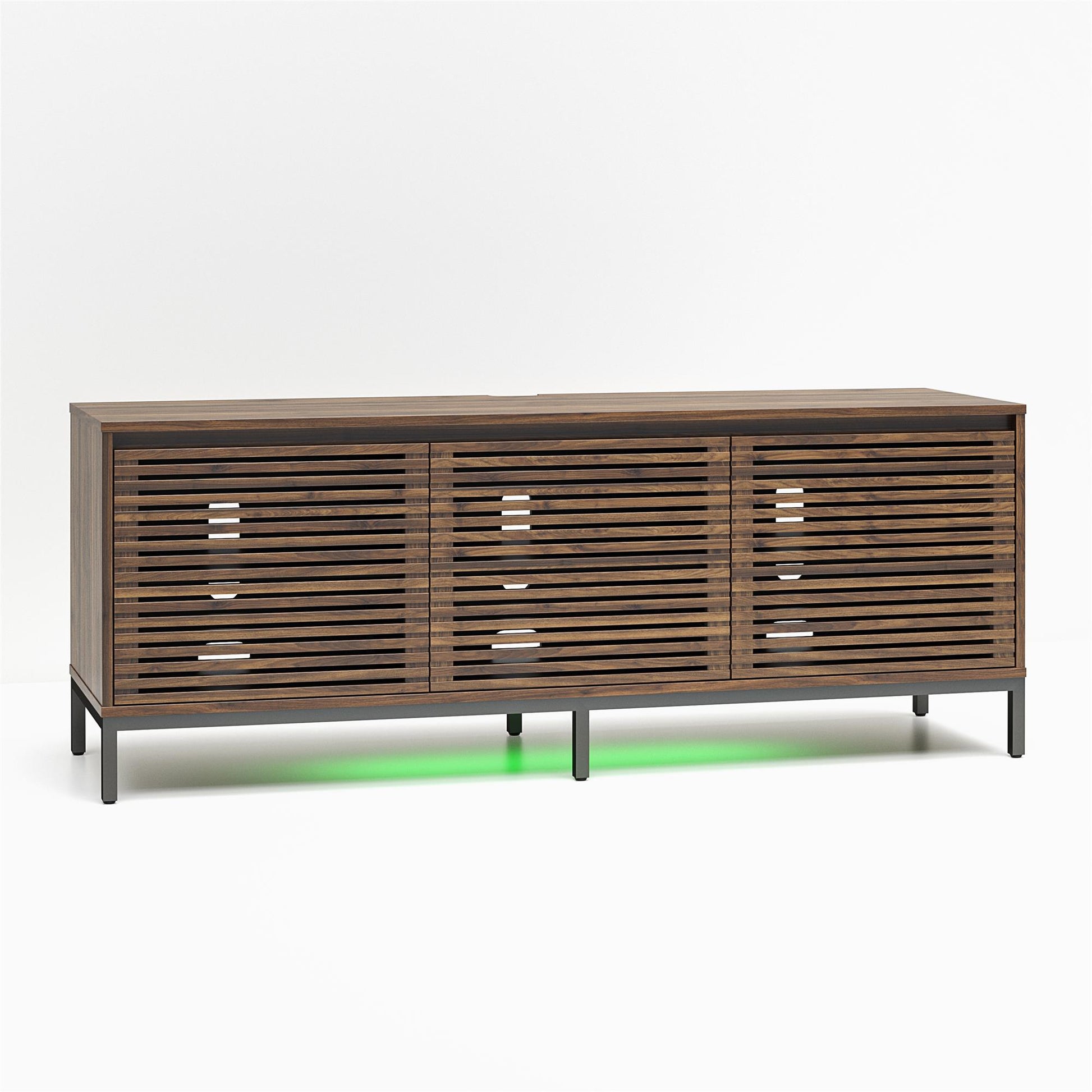 68" Media Console with Steel Post Base for TVs up to 77", Walnut Wood Veneer - Columbia Walnut Veneer