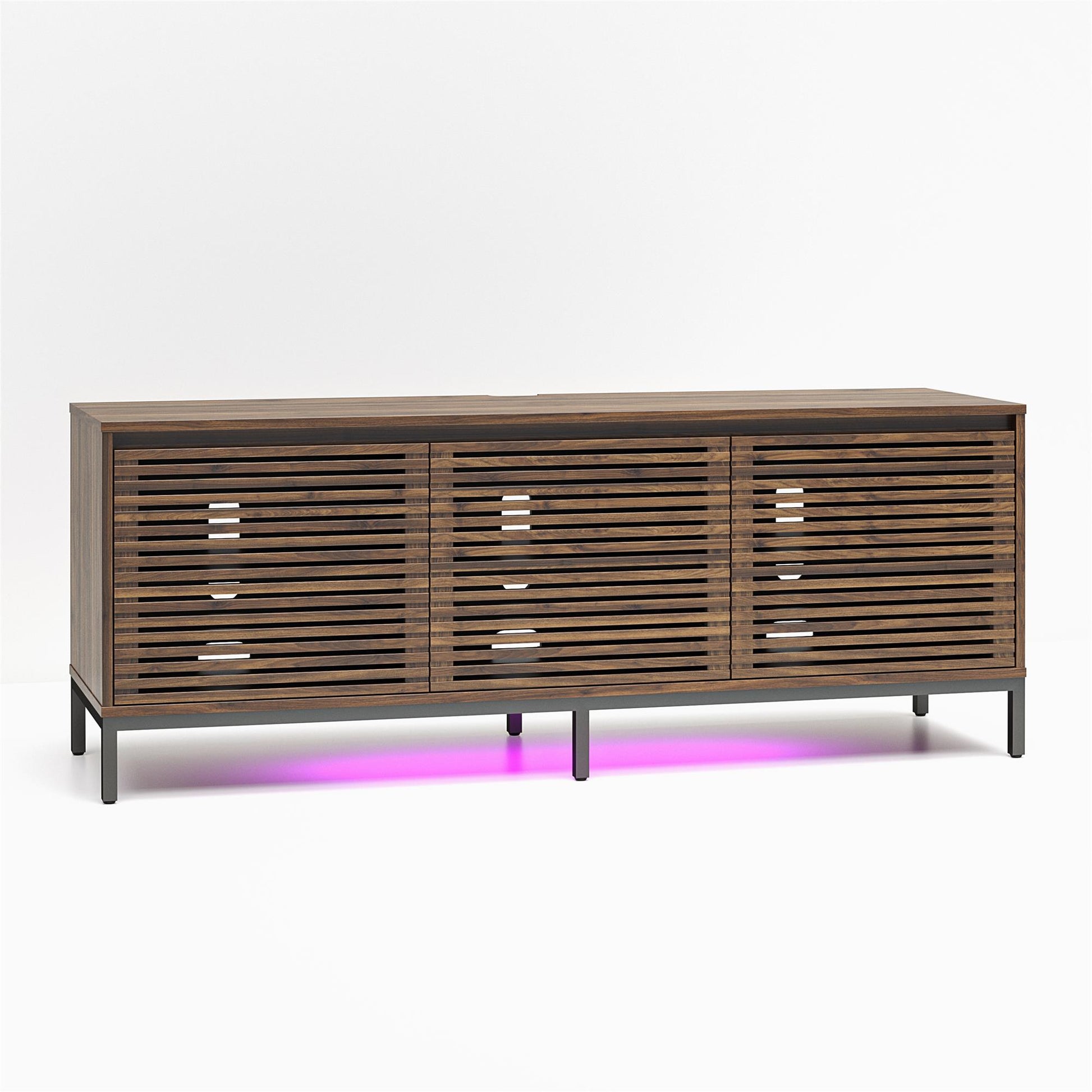 68" Media Console with Steel Post Base for TVs up to 77", Walnut Wood Veneer - Columbia Walnut Veneer