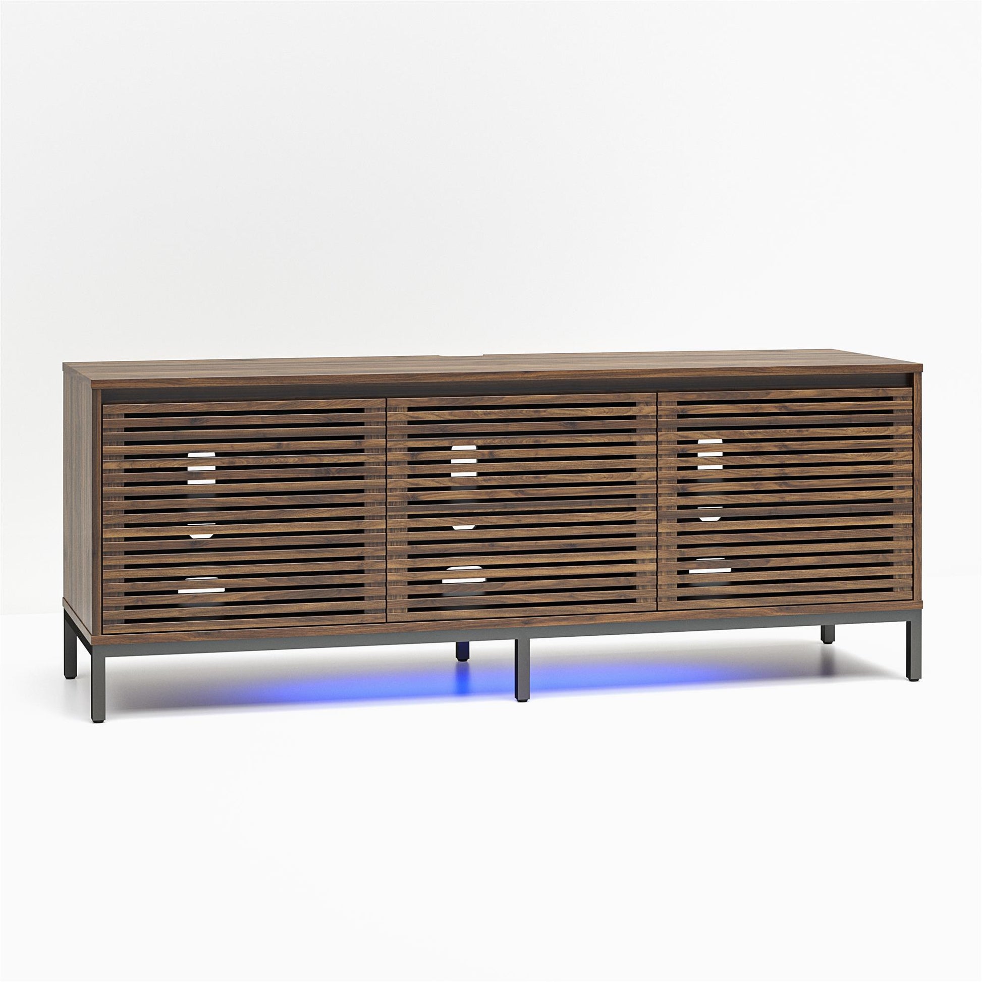 68" Media Console with Steel Post Base for TVs up to 77", Walnut Wood Veneer - Columbia Walnut Veneer