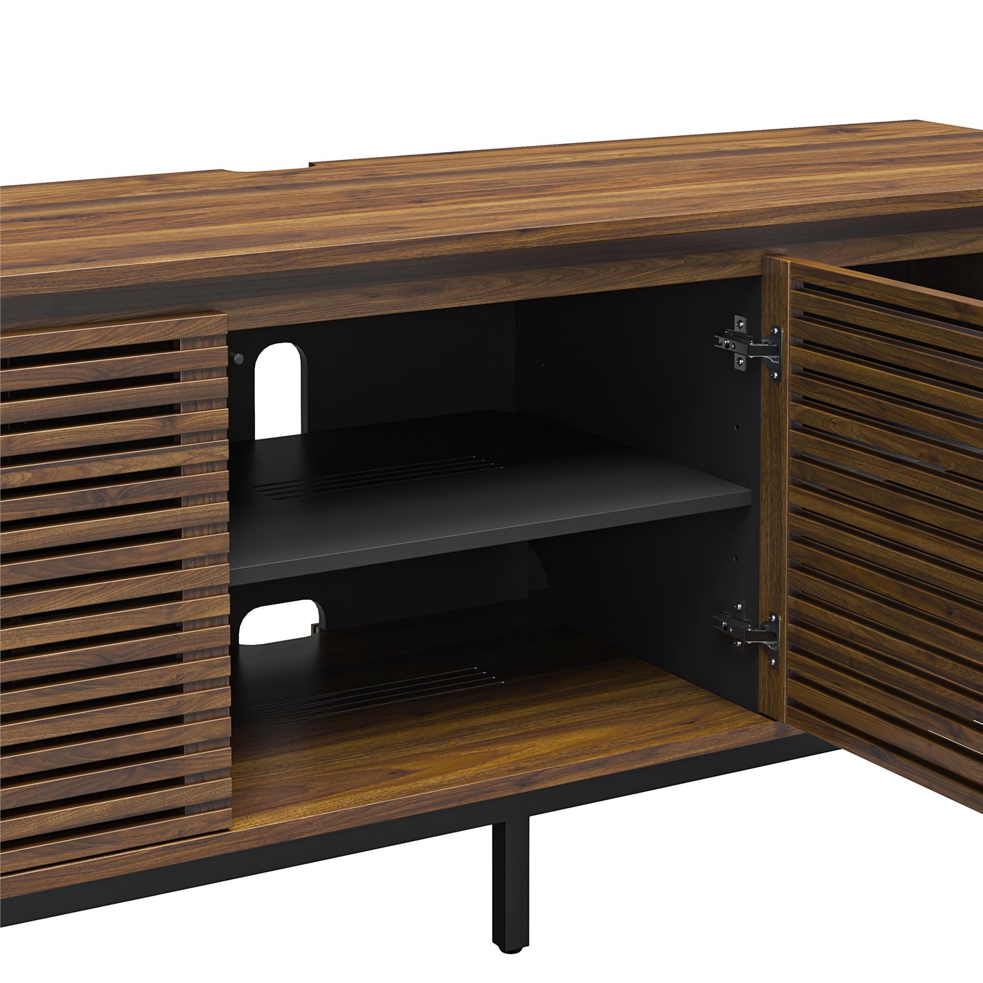 68" Media Console with Steel Post Base for TVs up to 77", Walnut Wood Veneer - Columbia Walnut Veneer