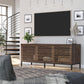68" Media Console with Steel Post Base for TVs up to 77", Walnut Wood Veneer - Columbia Walnut Veneer