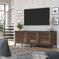 68" Media Console with Steel Post Base for TVs up to 77", Walnut Wood Veneer - Columbia Walnut Veneer