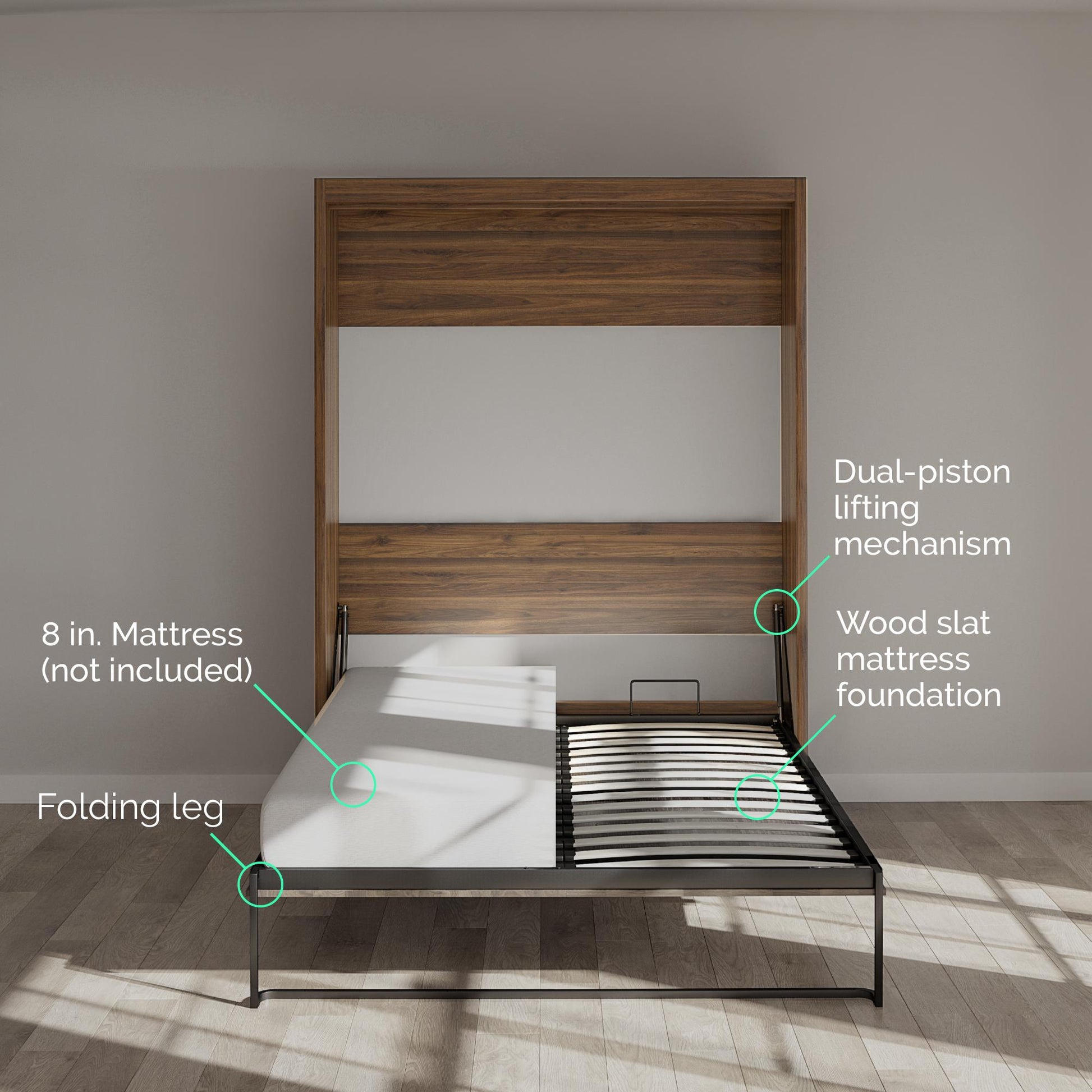 Full Size Daybed Wall Bed, Ivory Oak - Ivory Oak