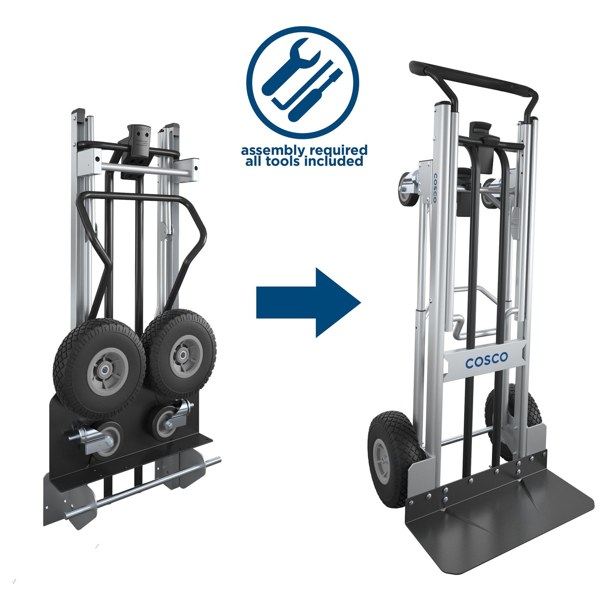 2 in 1 Commercial Use Hybrid Handtruck, 1000 lb/800 lb Weight Capacity - Silver