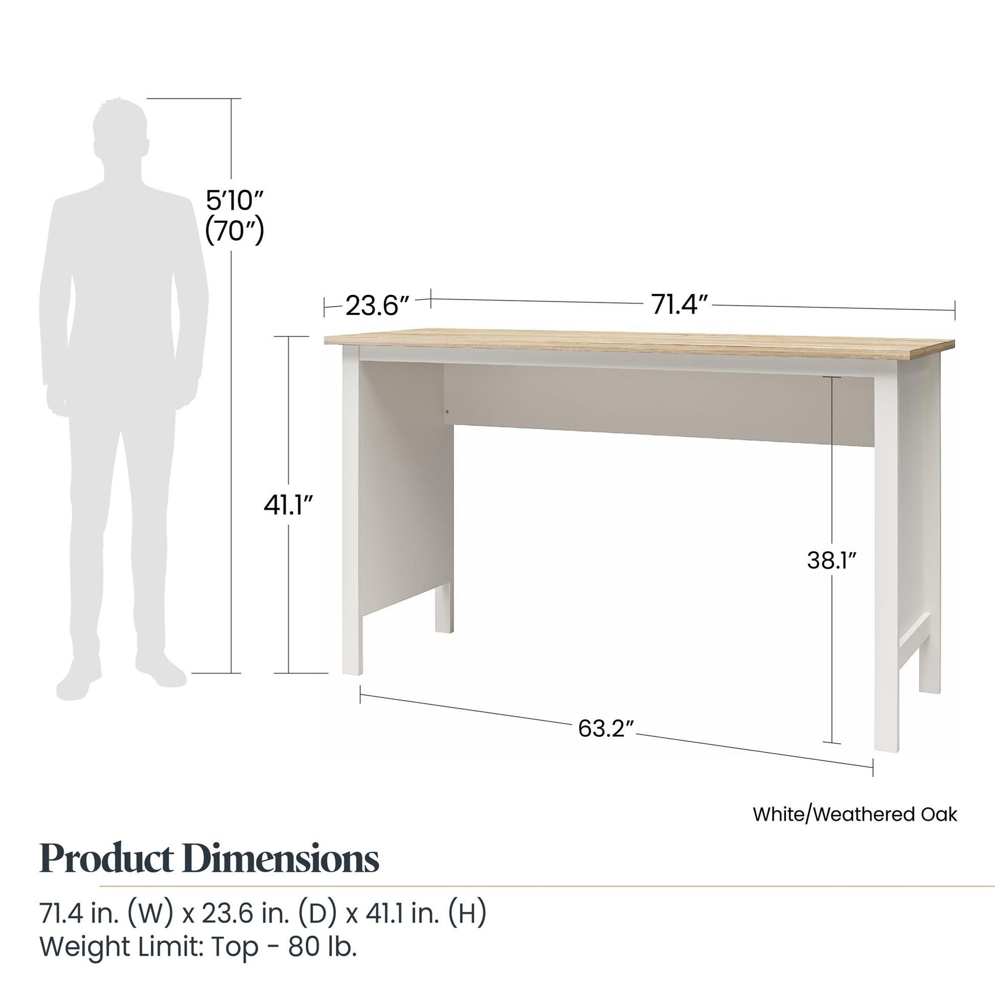 Versa 70" Wide Workbench for Garage, Craft Room or Laundry Room - Weathered Oak