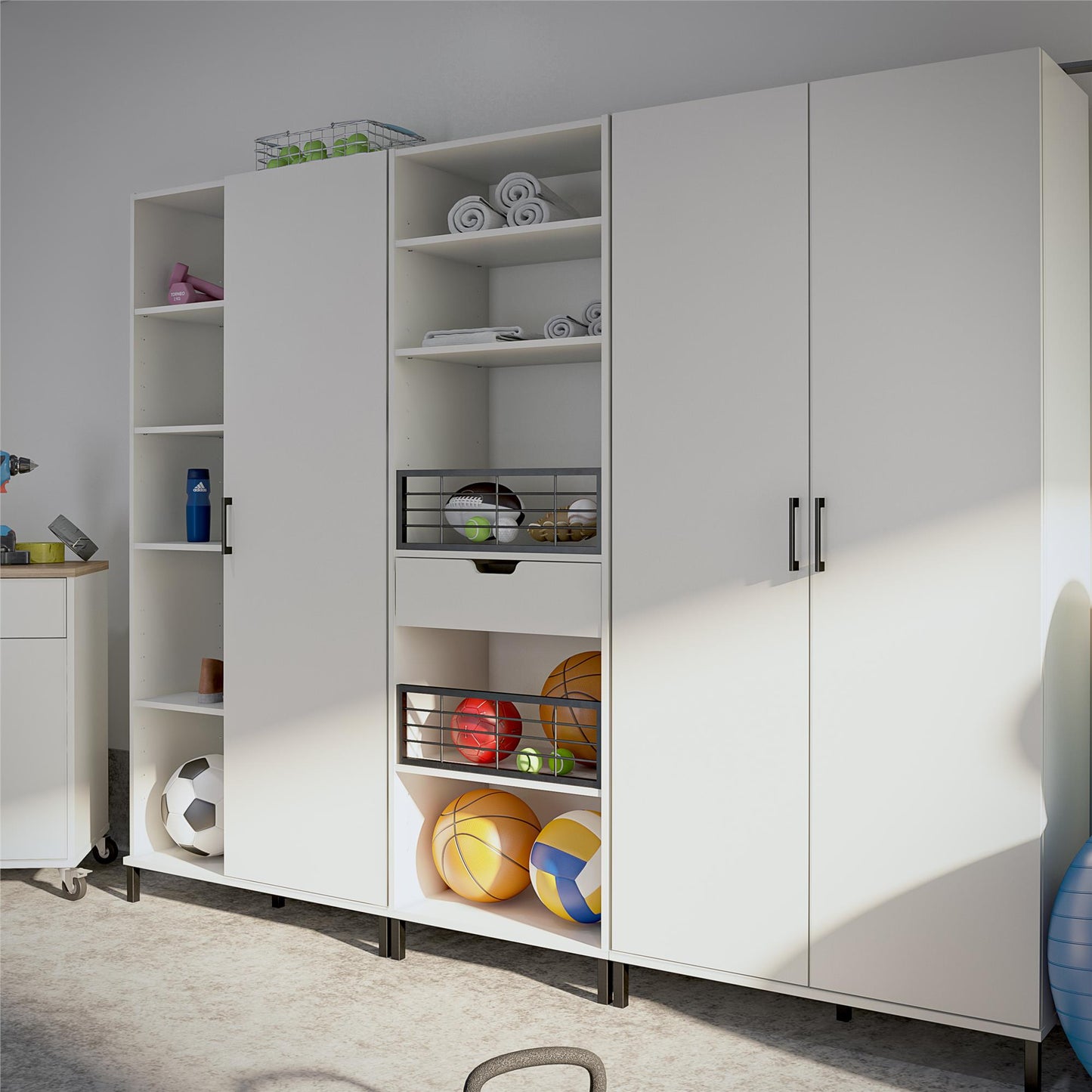 Versa Open Cabinet for Crafting with Drawer and Adjustable Shelving - White