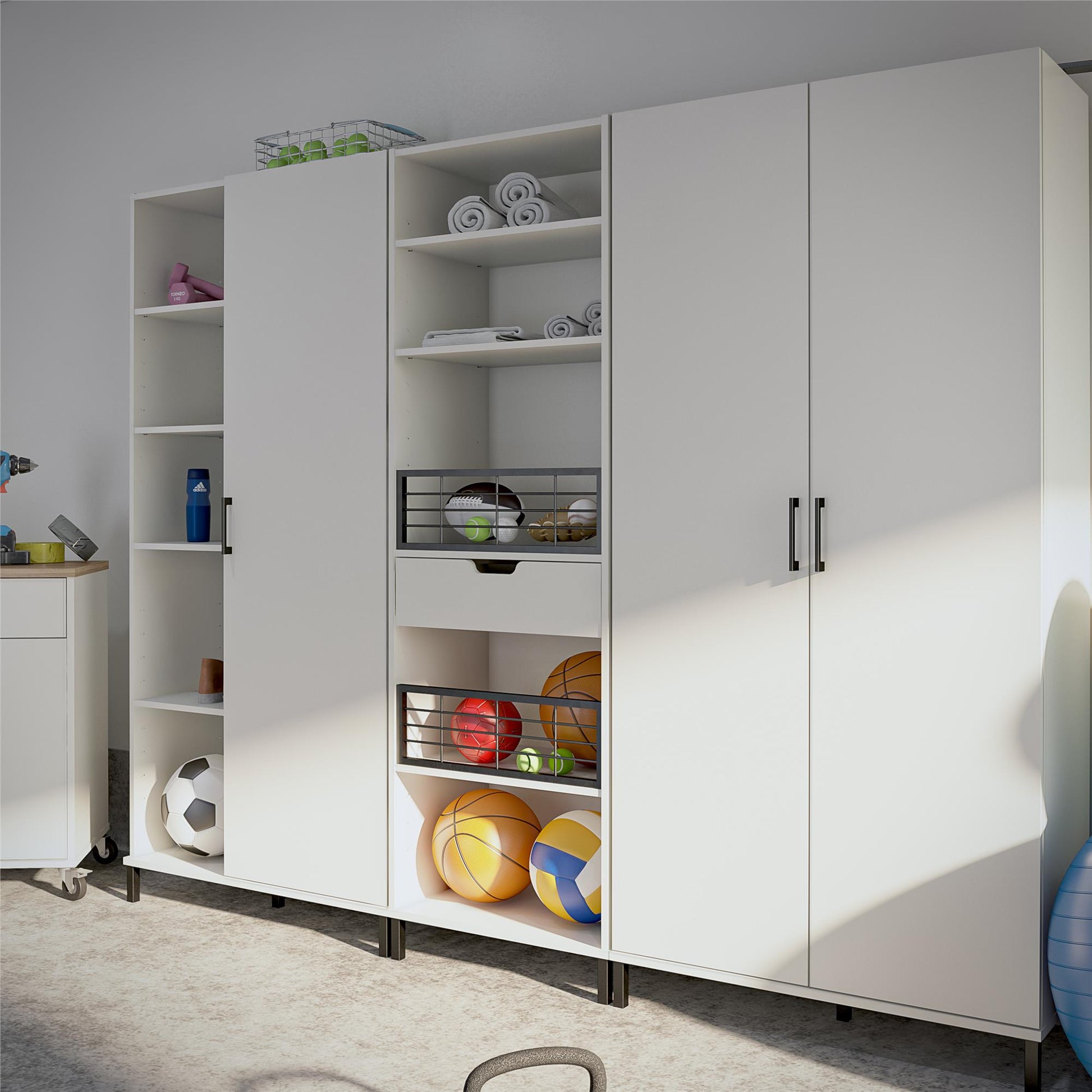 Versa Open Cabinet for Crafting with Drawer and Adjustable Shelving - White