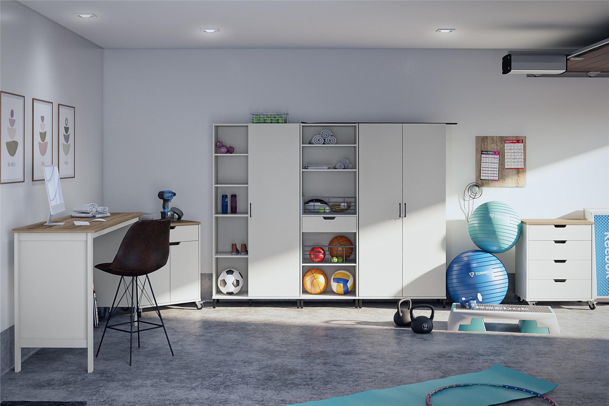 Versa Open Cabinet for Crafting with Drawer and Adjustable Shelving - White
