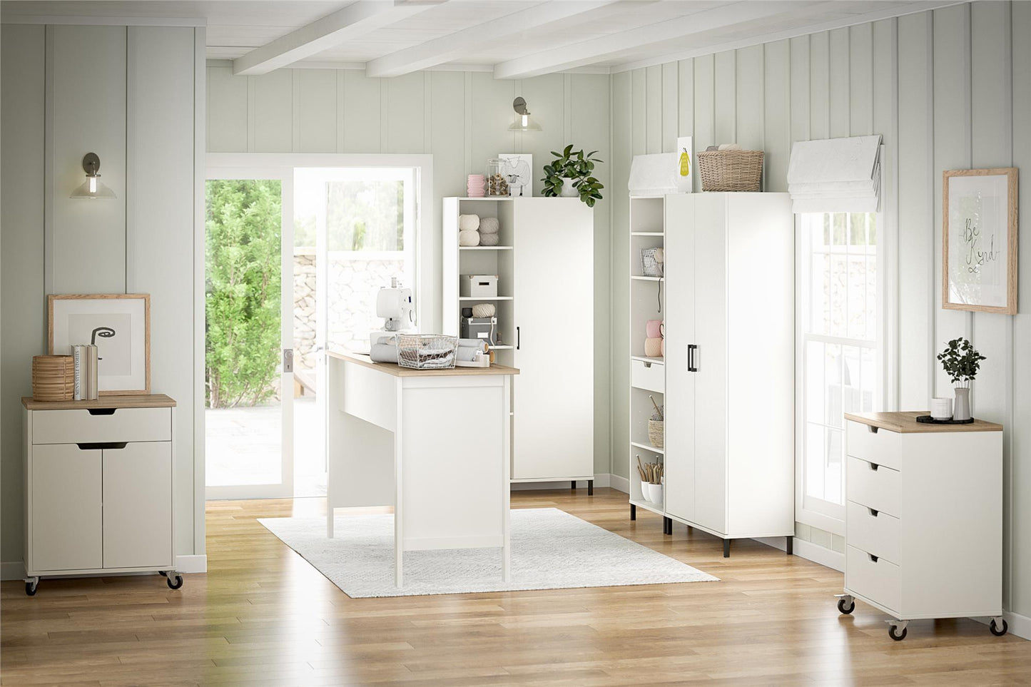 Versa Open Cabinet for Crafting with Drawer and Adjustable Shelving - White