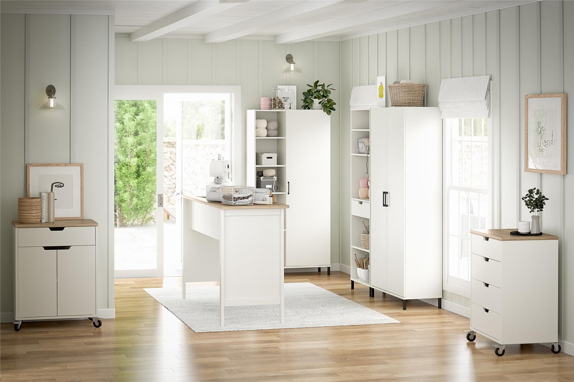 Versa Open Cabinet for Crafting with Drawer and Adjustable Shelving - White