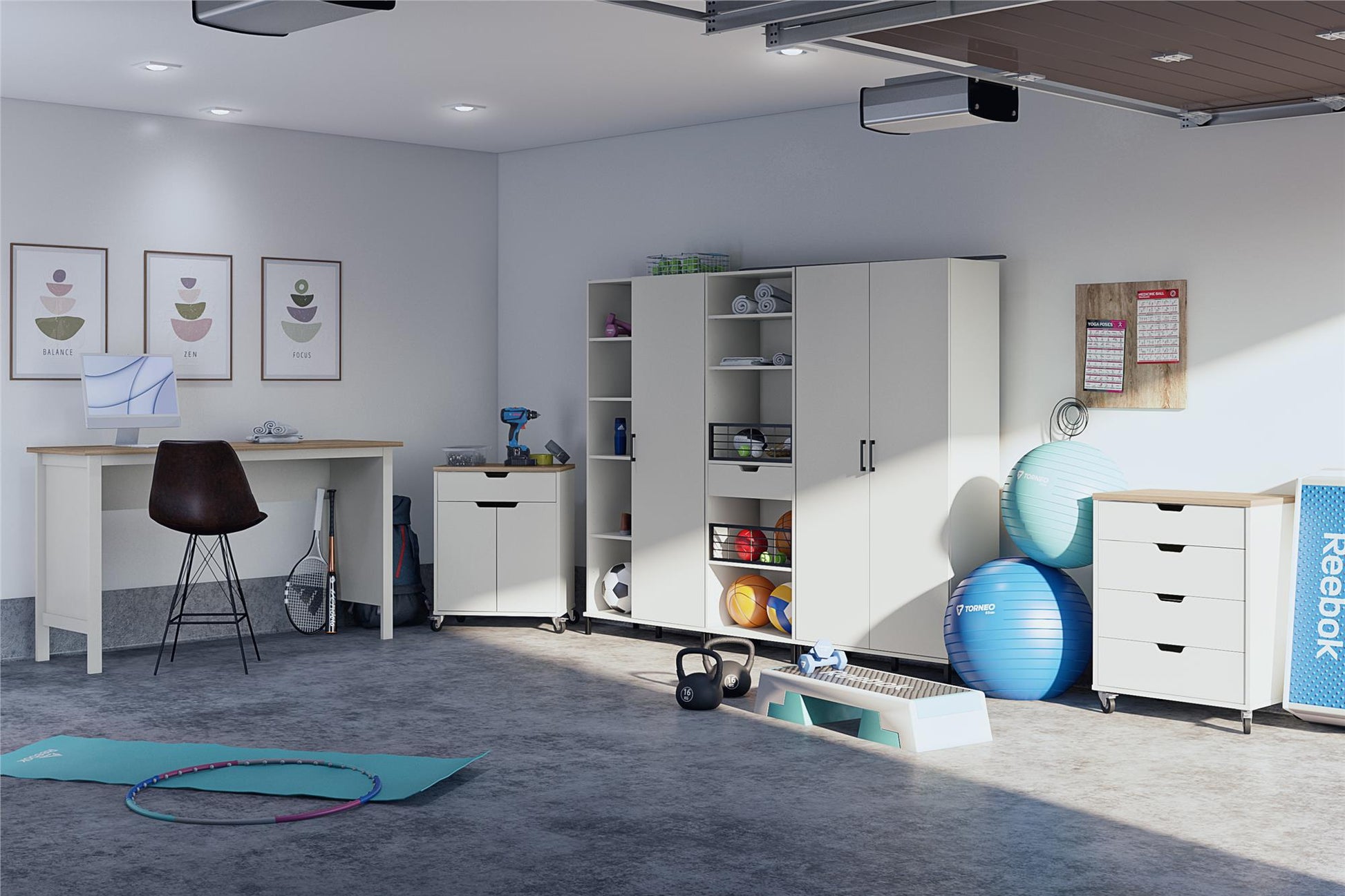 Versa Open Cabinet for Crafting with Drawer and Adjustable Shelving - White