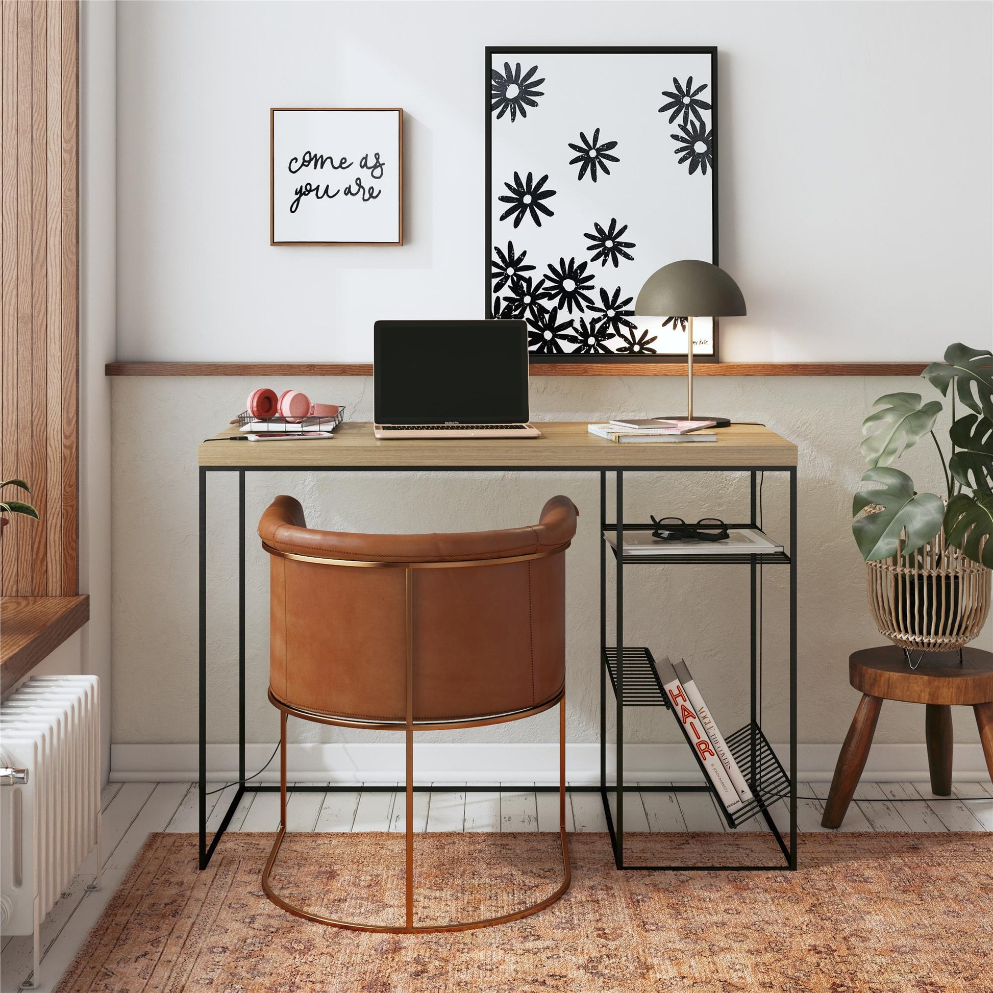 Neely Desk Mixed Media with Flat and Angled Shelves - Natural