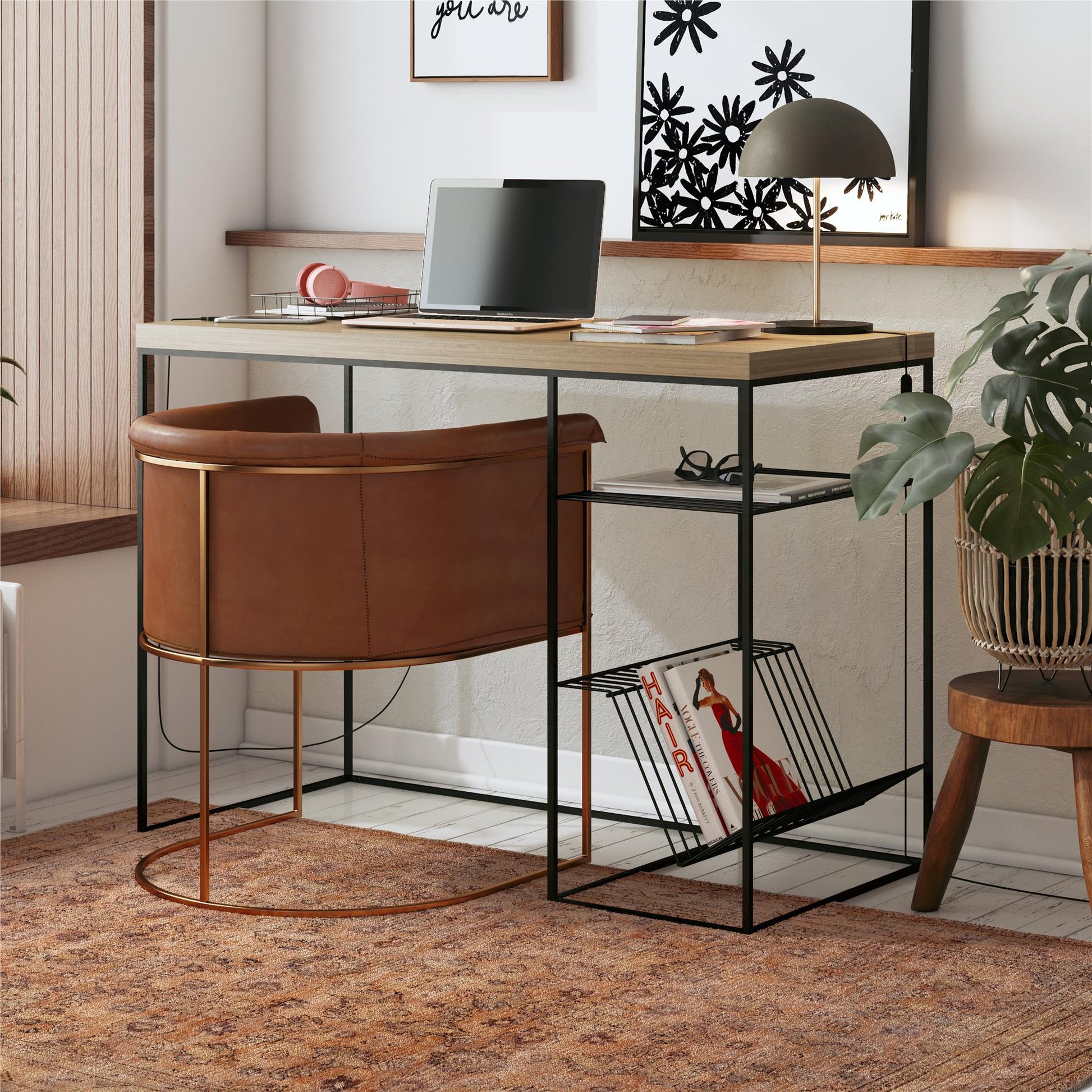 Neely Desk Mixed Media with Flat and Angled Shelves - Natural