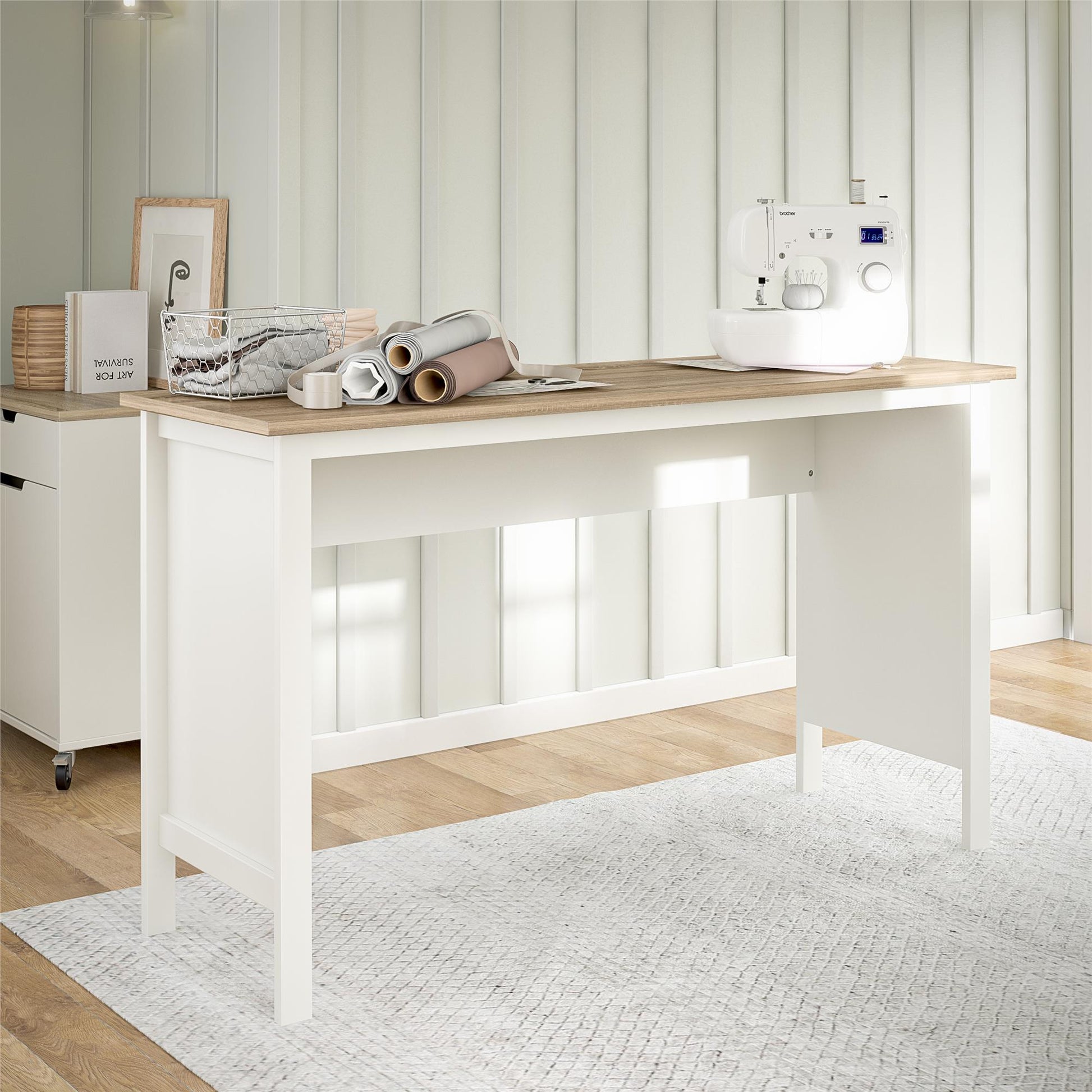 Versa 70" Wide Workbench for Garage, Craft Room or Laundry Room - Weathered Oak