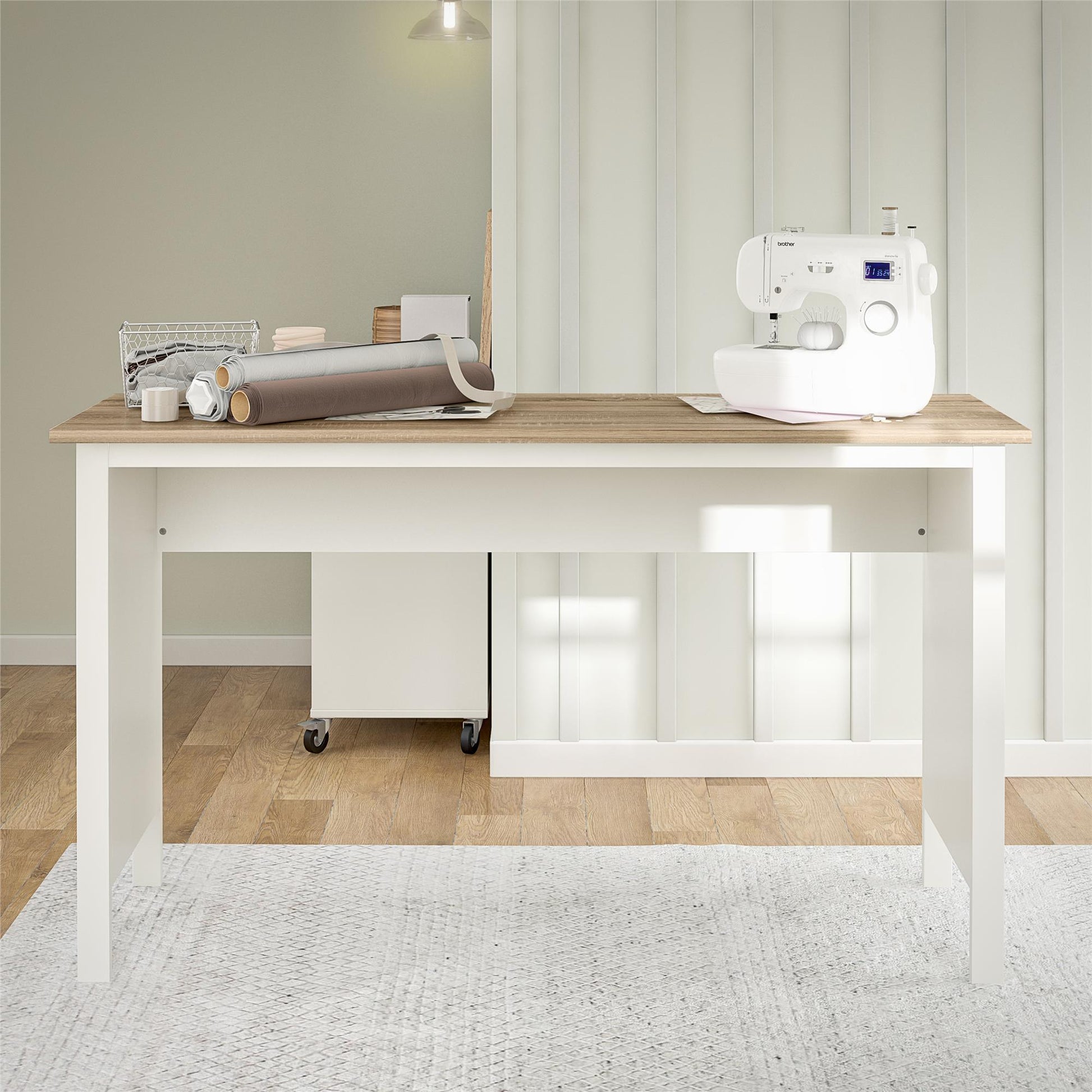 Versa 70" Wide Workbench for Garage, Craft Room or Laundry Room - Weathered Oak