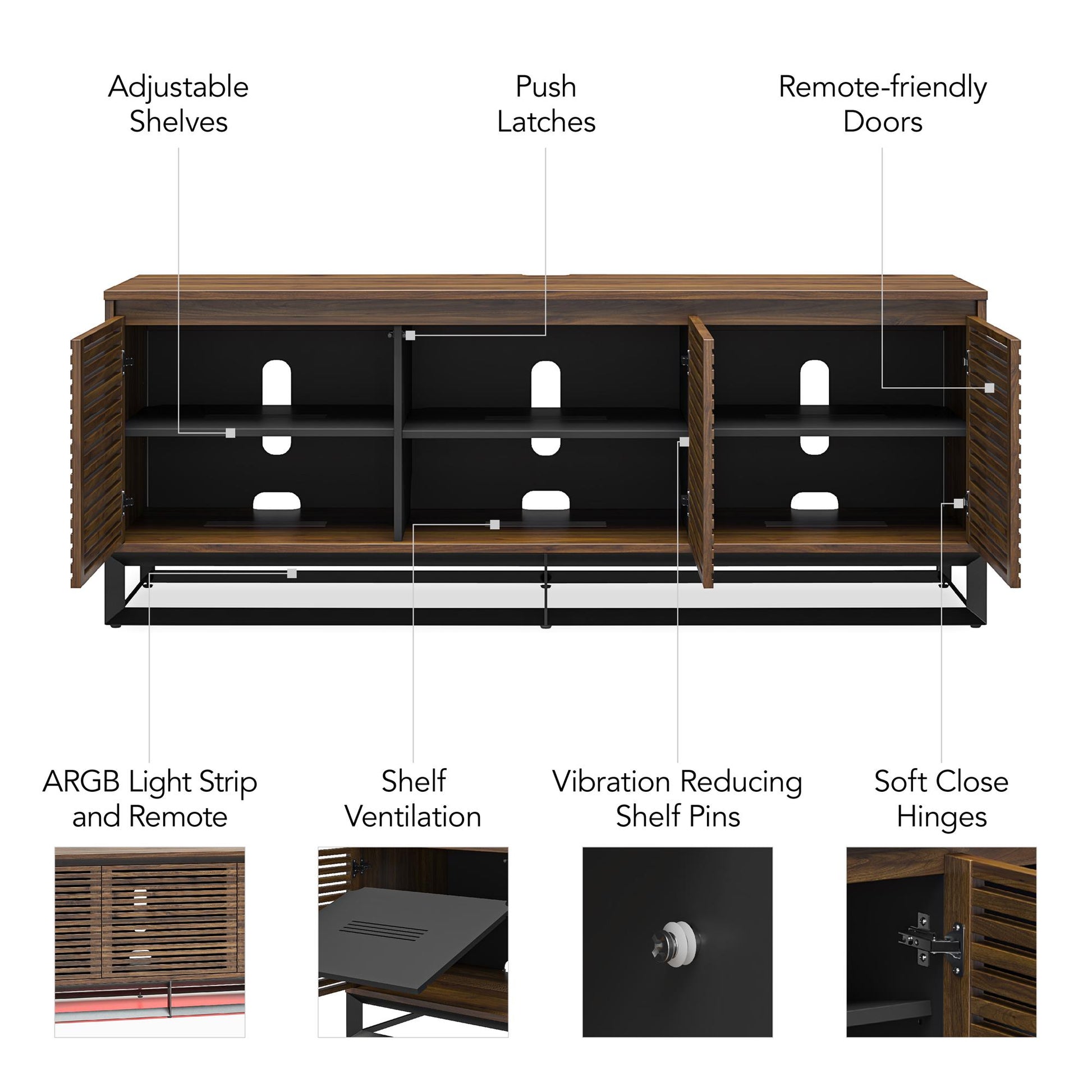 68" Media Console with Beveled Steel Base for TVs up to 77", Columbia Walnut Wood Veneer - Columbia Walnut Veneer