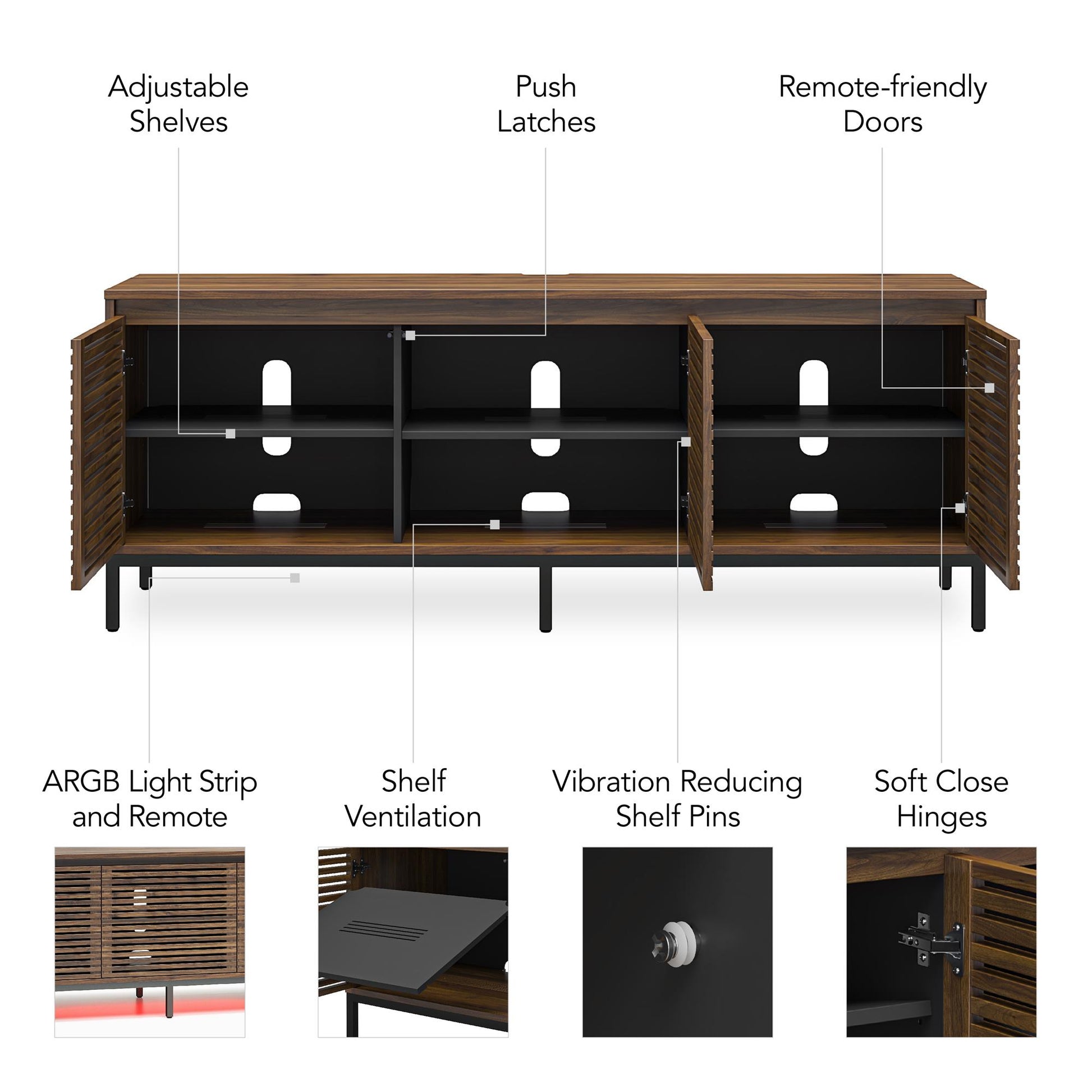 68" Media Console with Steel Post Base for TVs up to 77", Sterling Oak Wood Veneer - Sterling Oak Veneer