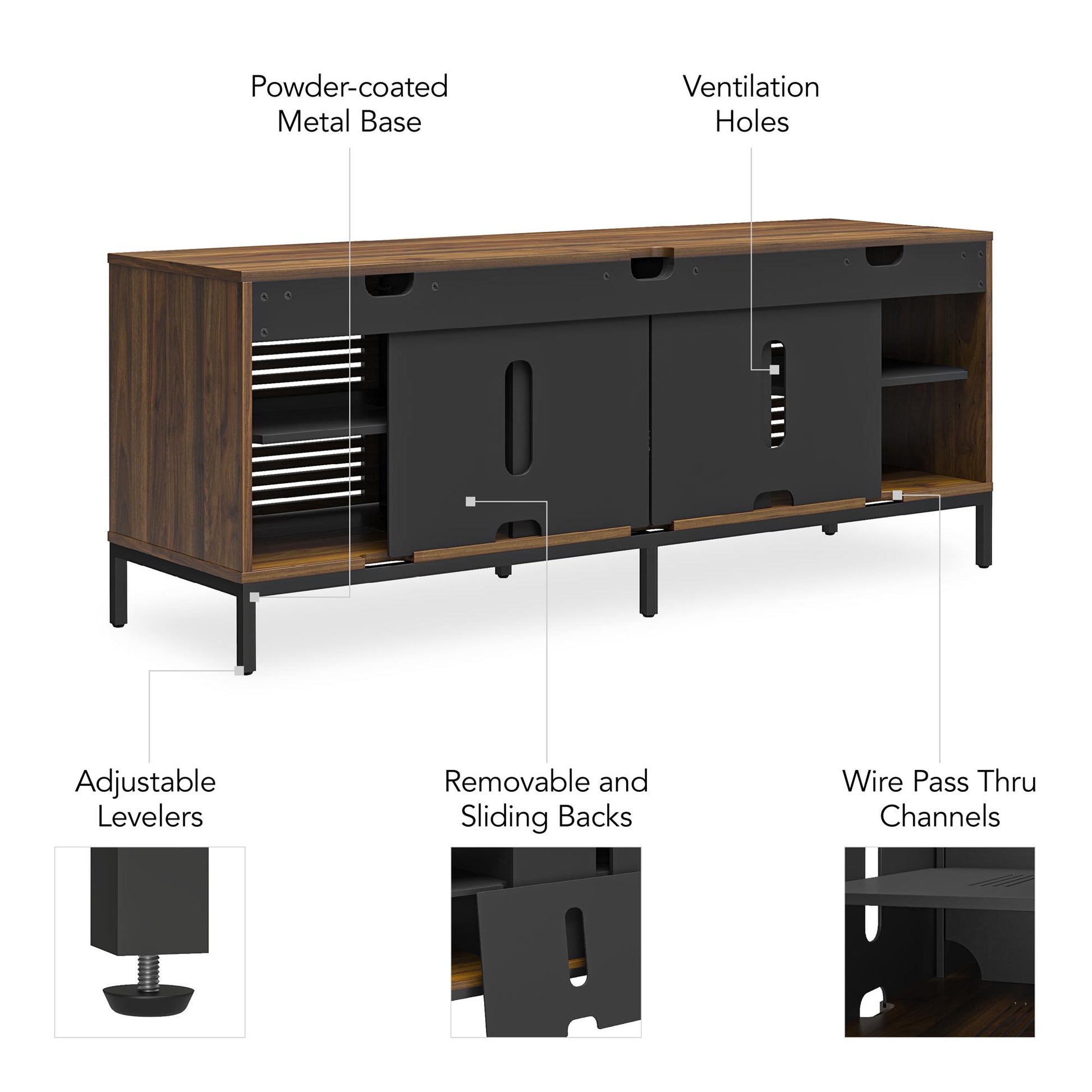 68" Media Console with Steel Post Base for TVs up to 77", Sterling Oak Wood Veneer - Sterling Oak Veneer