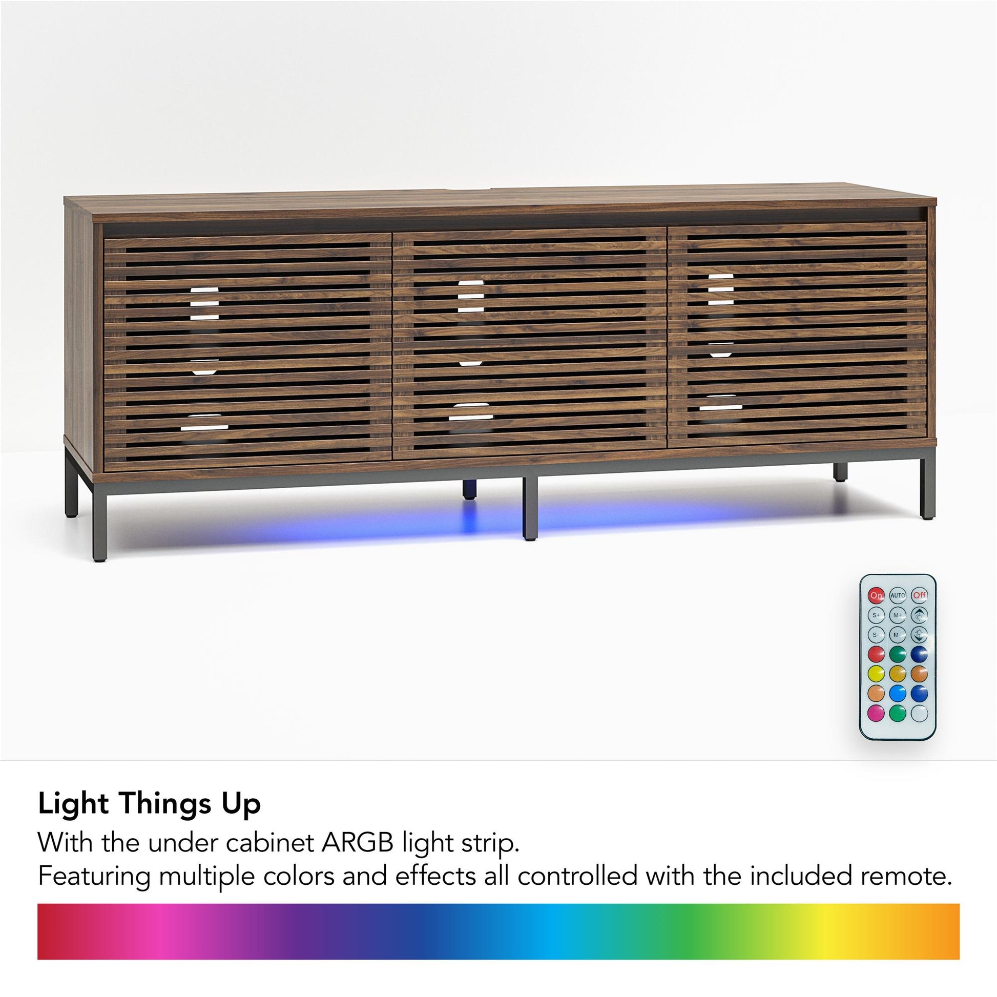 68" Media Console with Steel Post Base for TVs up to 77", Walnut Wood Veneer - Columbia Walnut Veneer