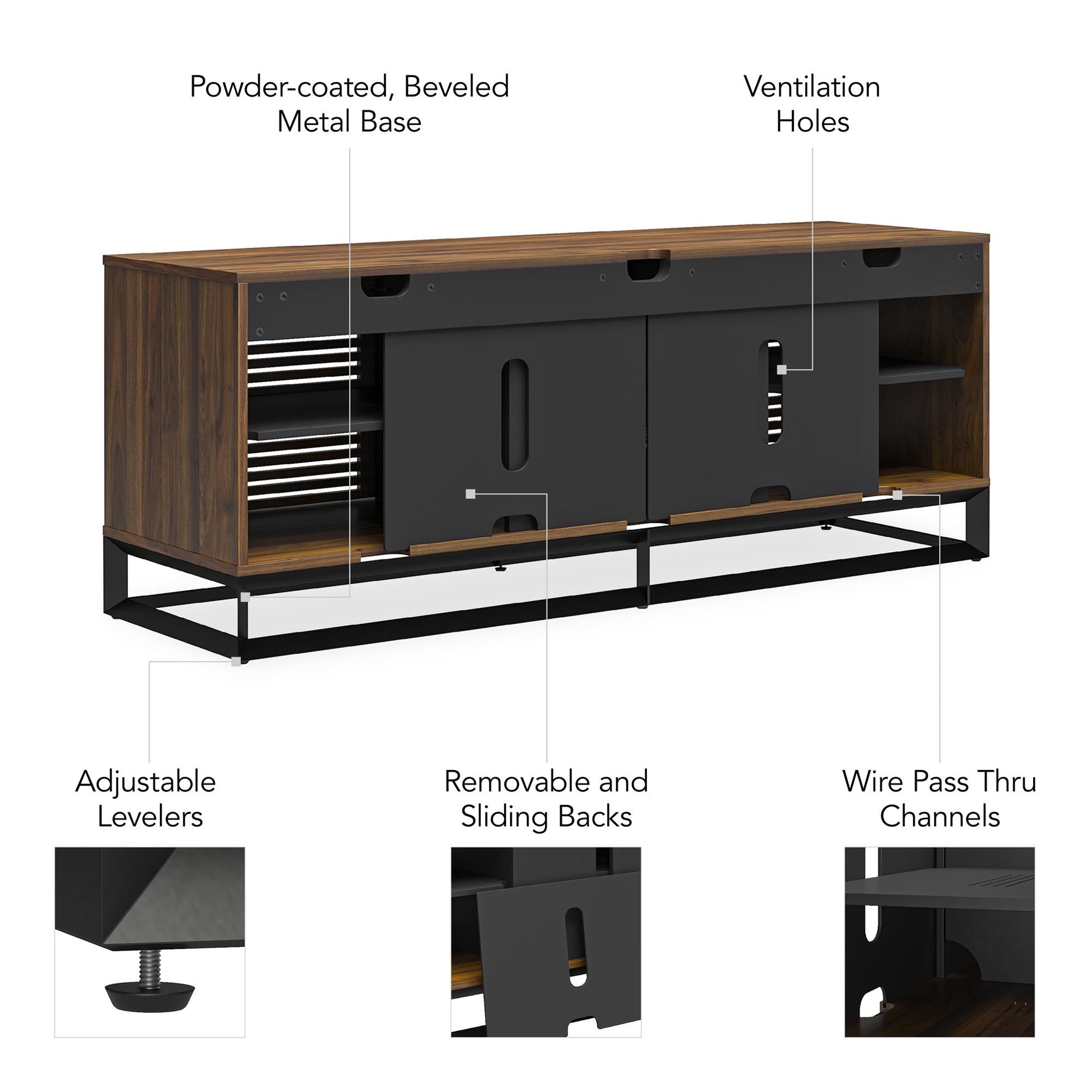 68" Media Console with Beveled Steel Base for TVs up to 77", Columbia Walnut Wood Veneer - Columbia Walnut Veneer