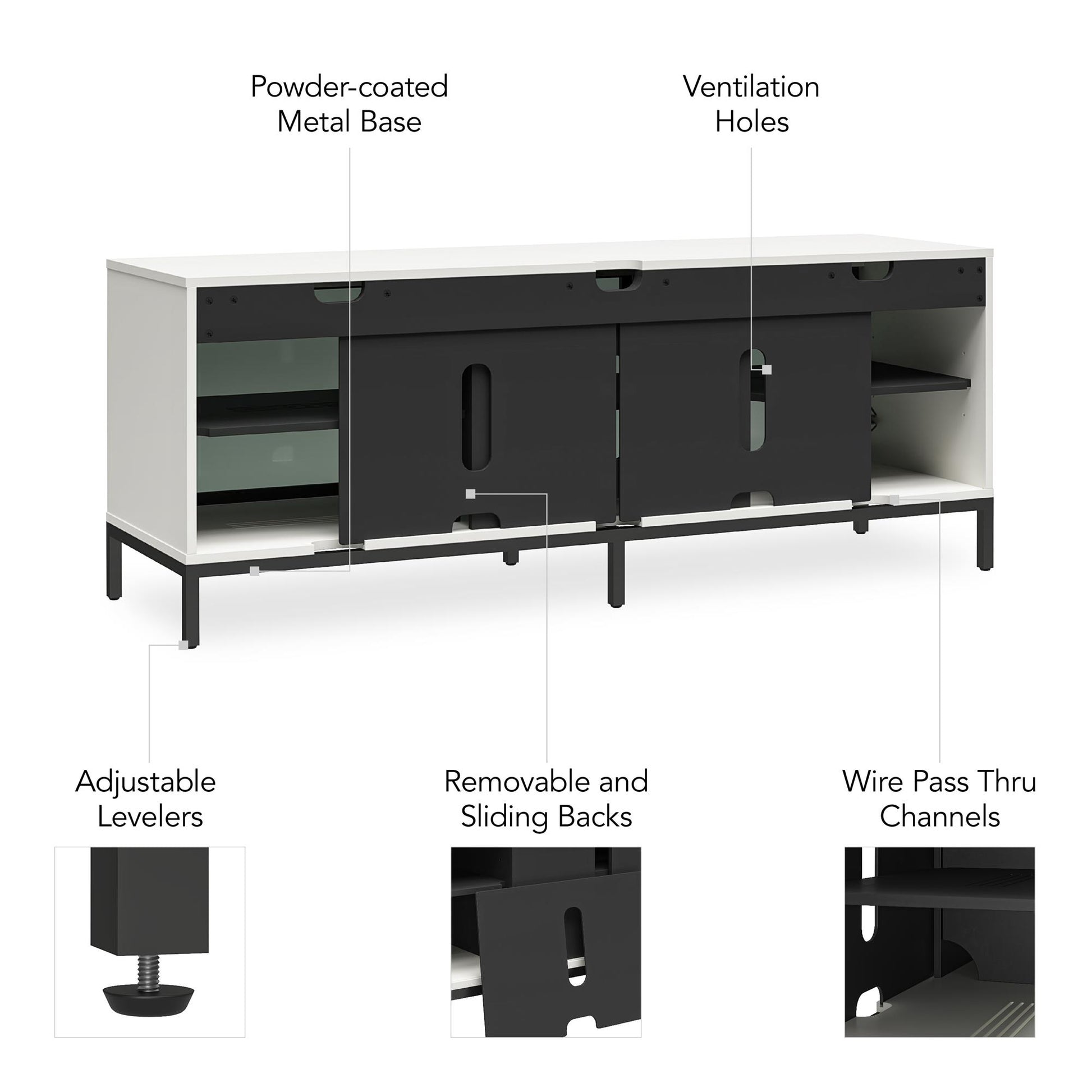 68" Media Console with Steel Post Base for TVs up to 77', Black - Black