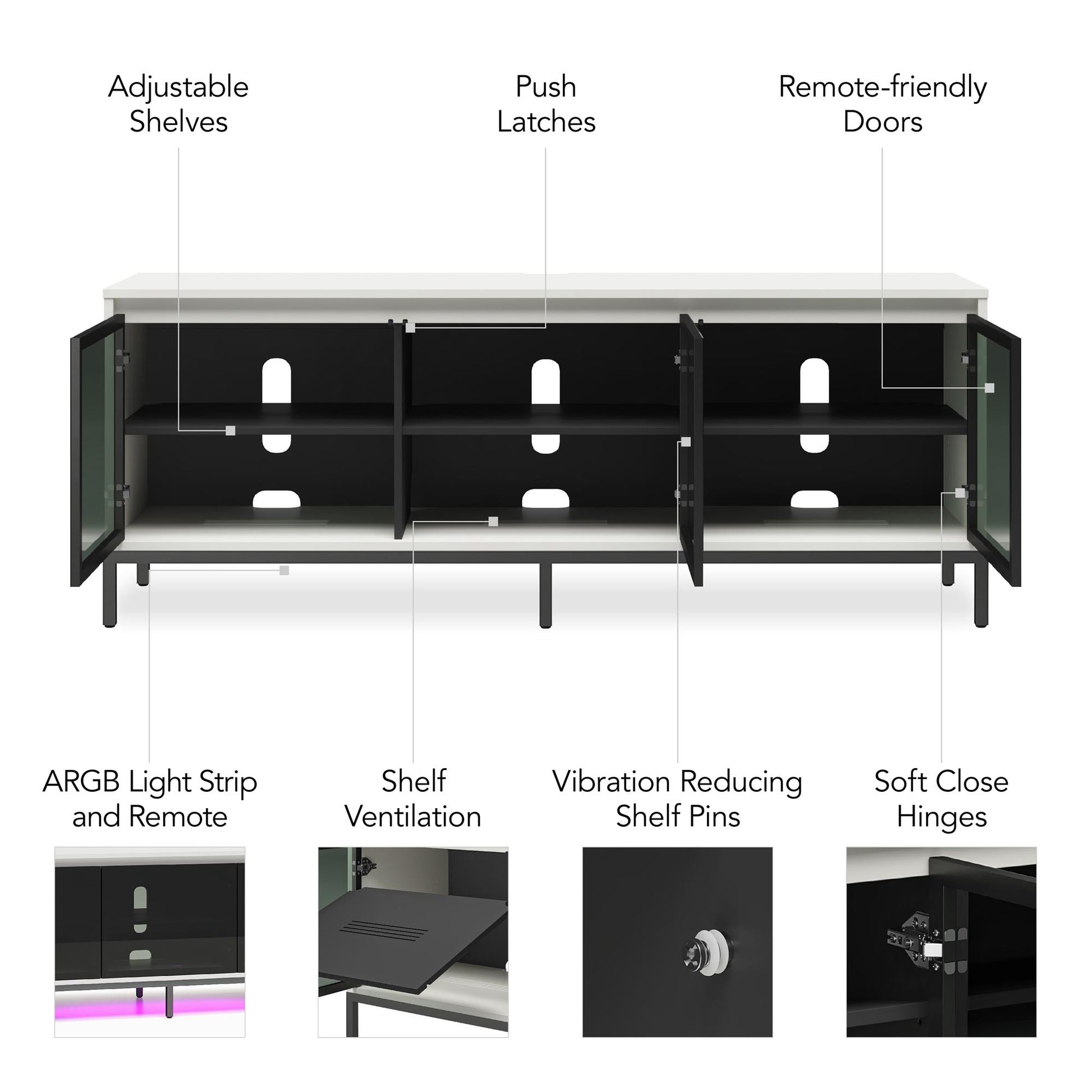68" Media Console with Steel Post Base for TVs up to 77', Black - Black
