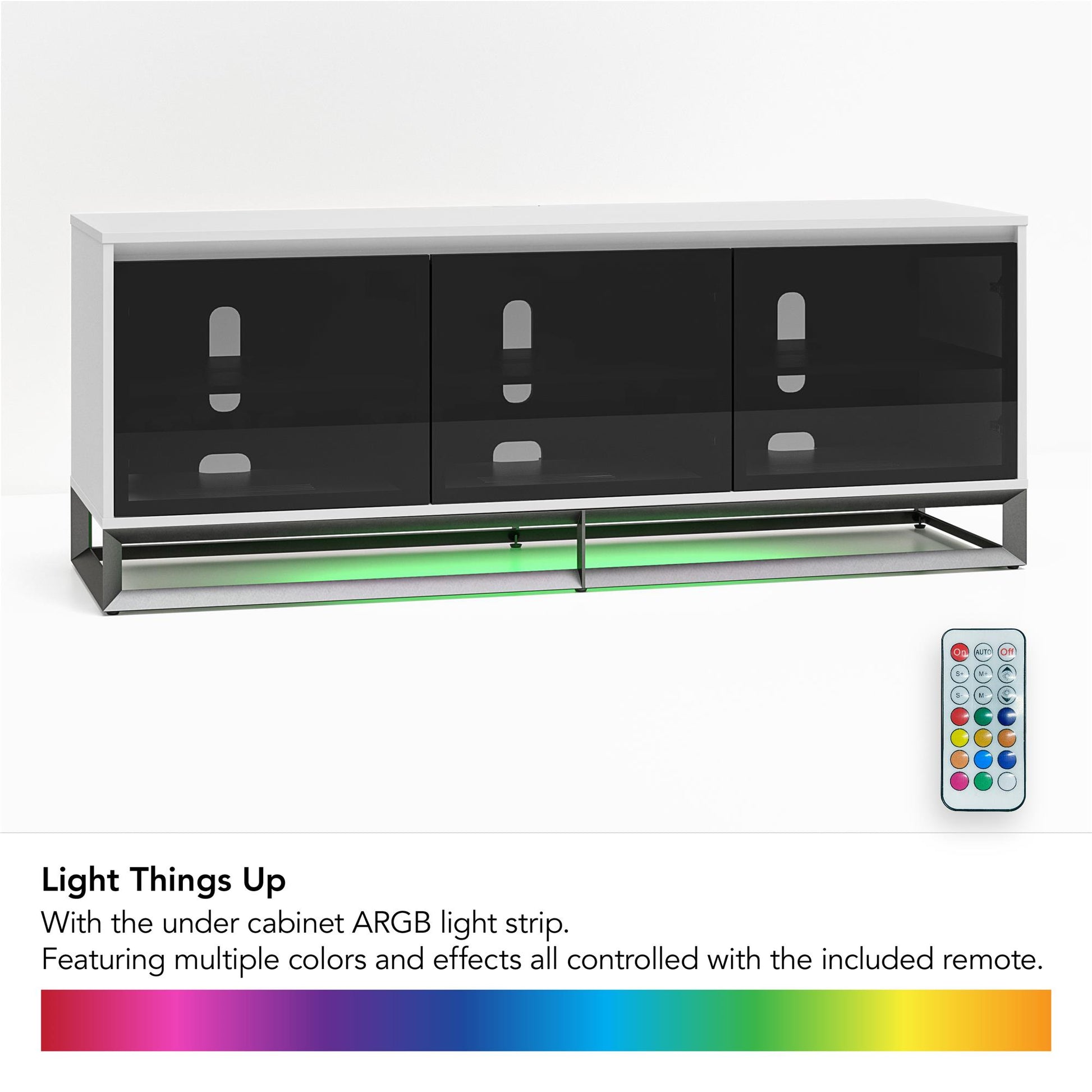 68" Media Console with Beveled Steel Base for TVs up to 77", Black - Black